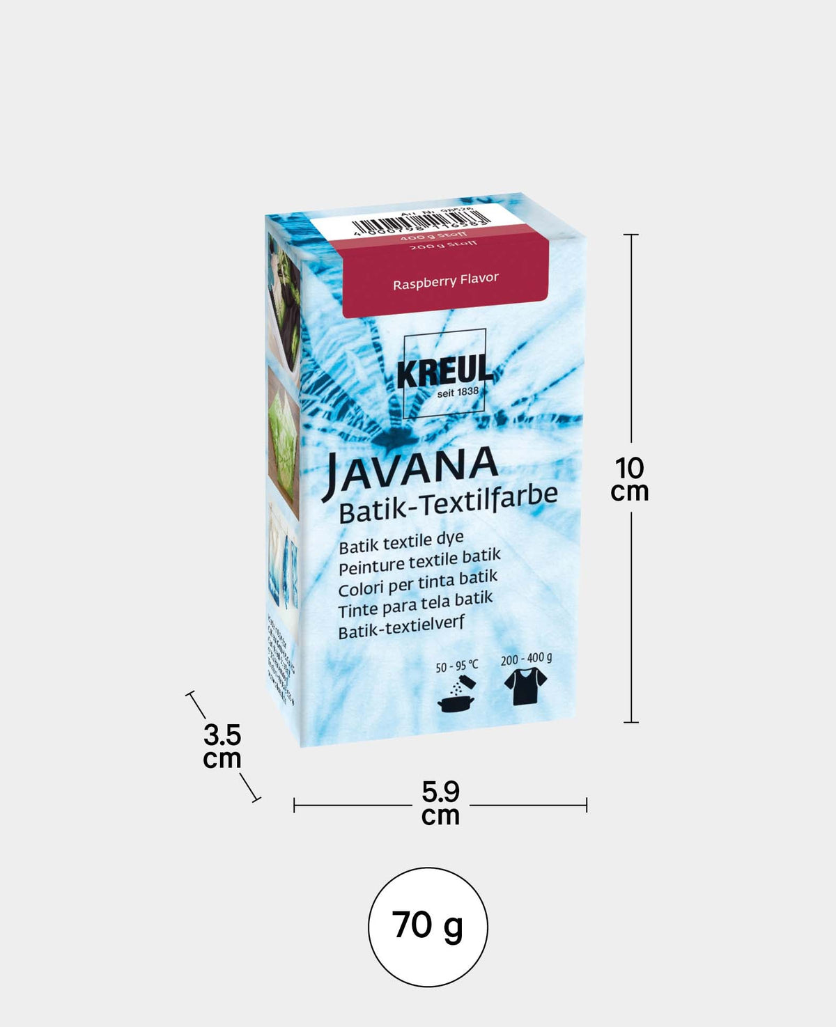 KREUL Batik-Textilfarbe Raspberry Flavor, Farbpulver inklusive Färbesalz zum Färben und Batiken von Textilien, 70 g, Dunkelrot