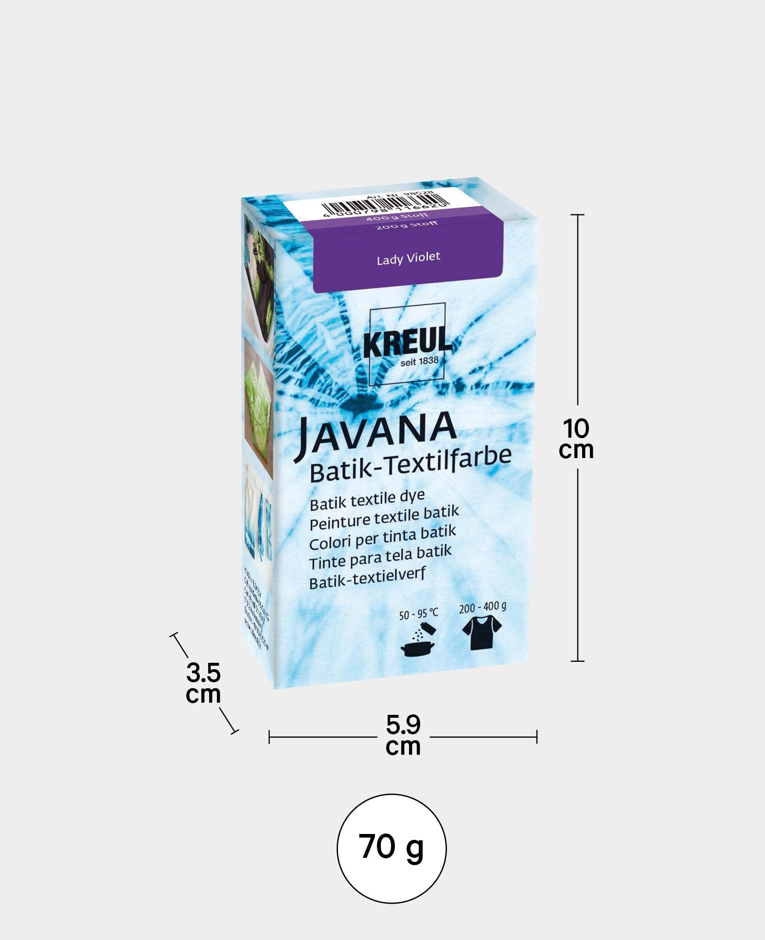 KREUL Batik-Textilfarbe Lady Violet, Farbpulver inklusive Färbesalz zum Färben und Batiken von Textilien, 70 g, Violett
