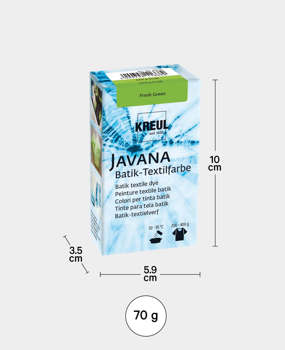 KREUL Batik-Textilfarbe Fresh Green, Farbpulver inklusive Färbesalz zum Färben und Batiken von Textilien, 70 g, Hellgrün