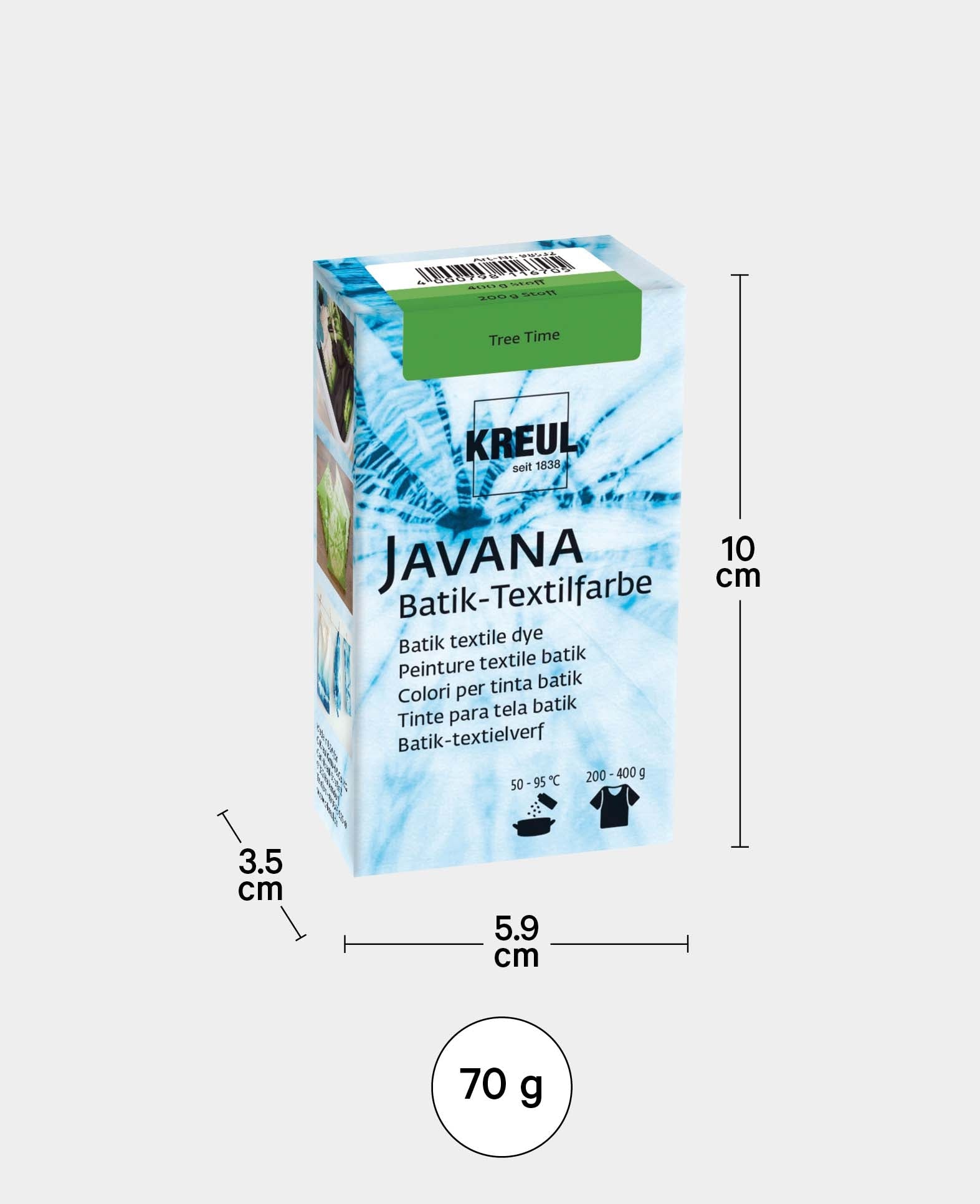 KREUL Batik-Textilfarbe Tree Time, Farbpulver inklusive Färbesalz zum Färben und Batiken von Textilien, 70 g, Grün