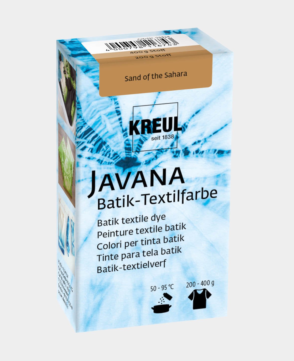 KREUL Batik-Textilfarbe Sand of the Sahara, Farbpulver inklusive Färbesalz zum Färben und Batiken von Textilien, 70 g, Beige