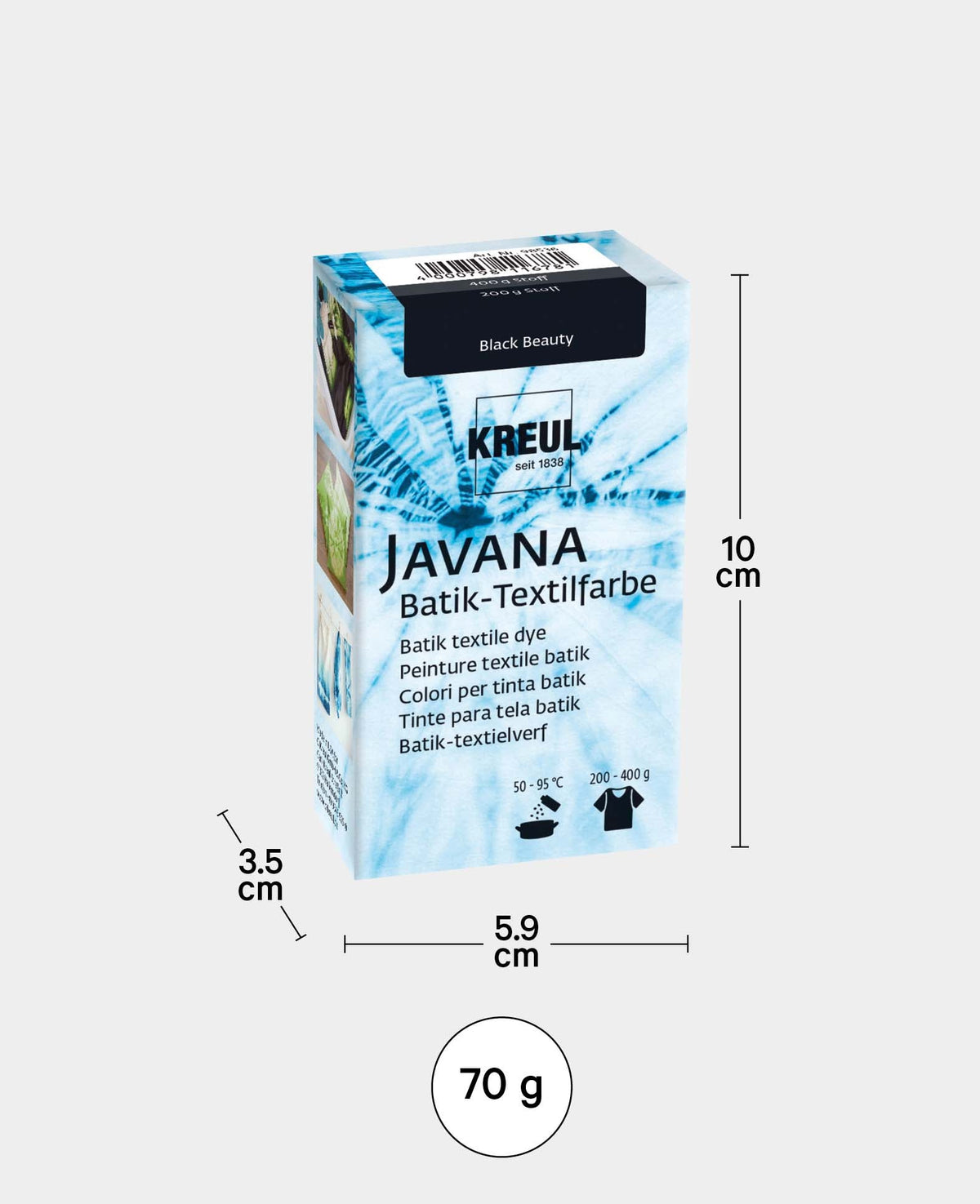 KREUL Batik-Textilfarbe Black Beauty, Farbpulver inklusive Färbesalz zum Färben und Batiken von Textilien, 70 g, Schwarz