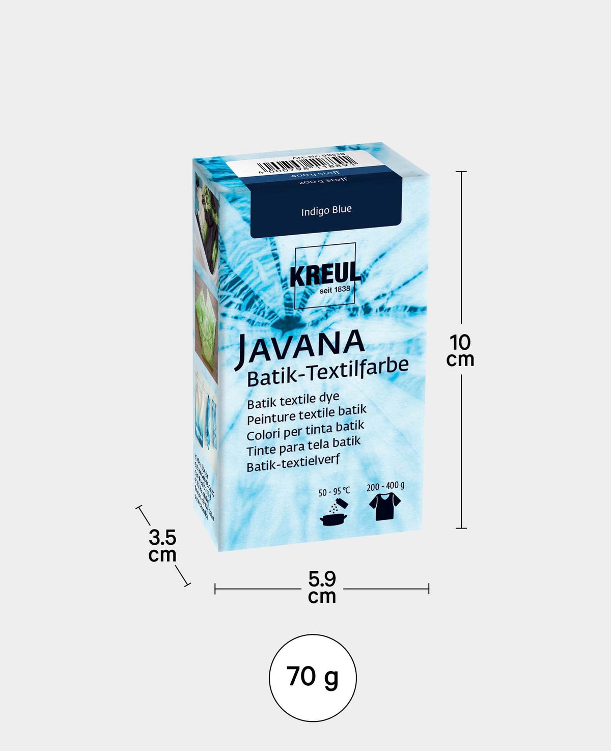 KREUL Batik-Textilfarbe Indigo Blue, Farbpulver inklusive Färbesalz zum Färben und Batiken von Textilien, 70 g, Dunkelblau