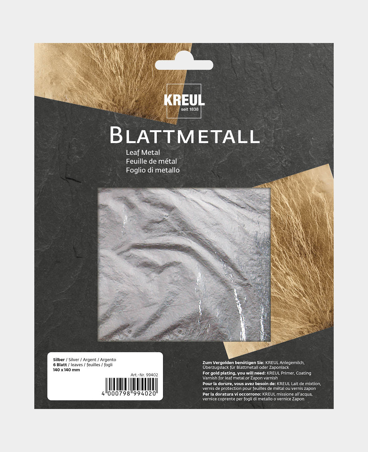 KREUL Blattmetalle Silberfarben 140 x 140 mm 6 Blatt