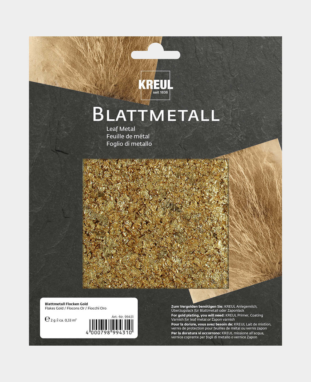 KREUL Blattmetalle Flocken Goldfarben 2 g