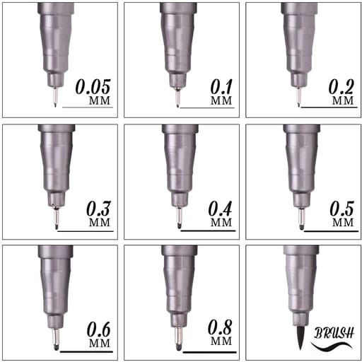 Marqueurs pigmentés imperméables Feutres fins et pinceau - Noir, lot de 9