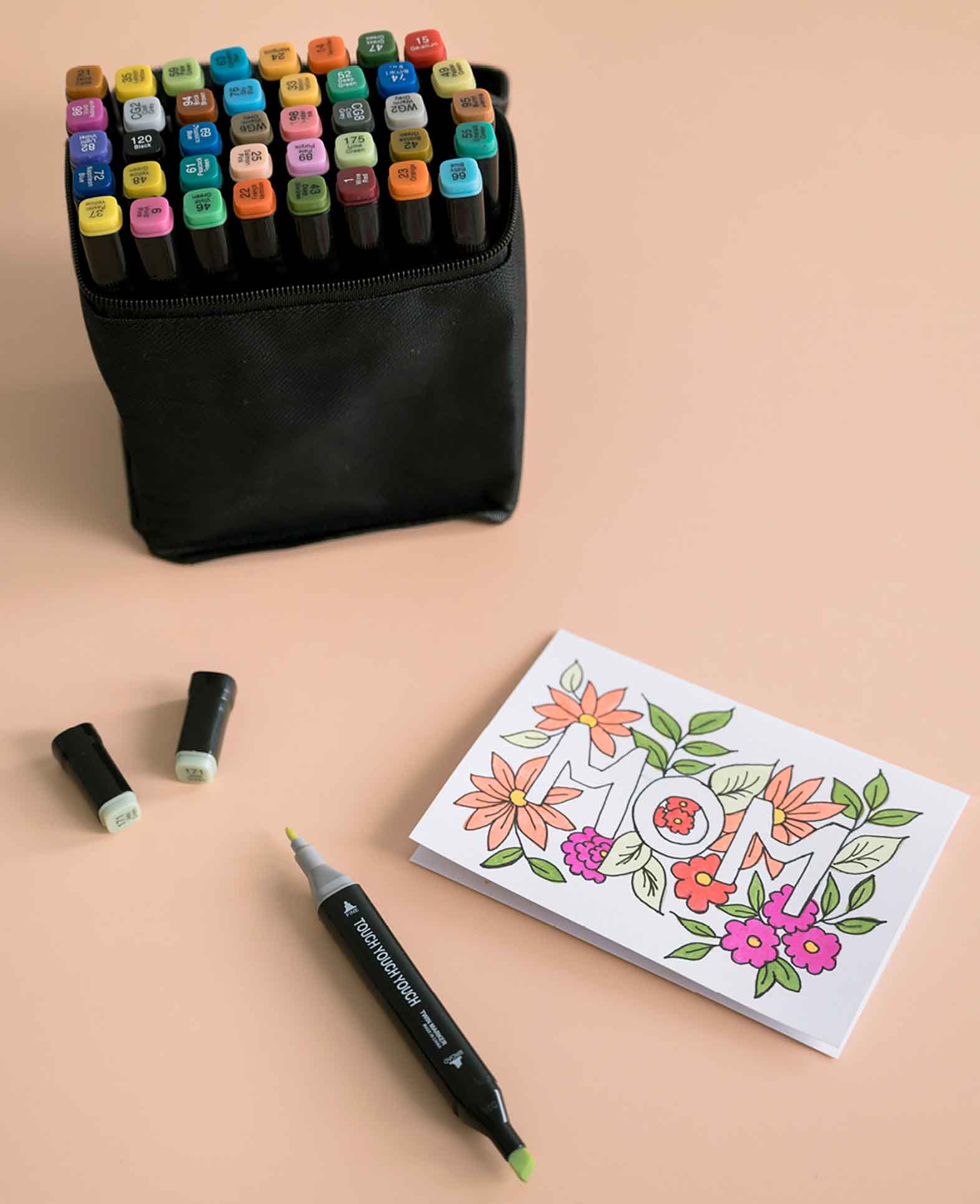 Waterproof Acrylic Felt Tip Pens Double-Tip Markers + Carry Bag, 40 pcs.