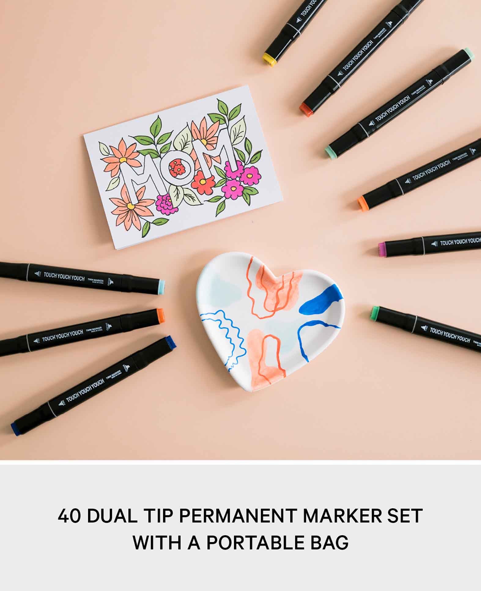 Wasserfeste Acryl Filzstifte Doppelspitz Marker + Tragetasche, 40 Stk.