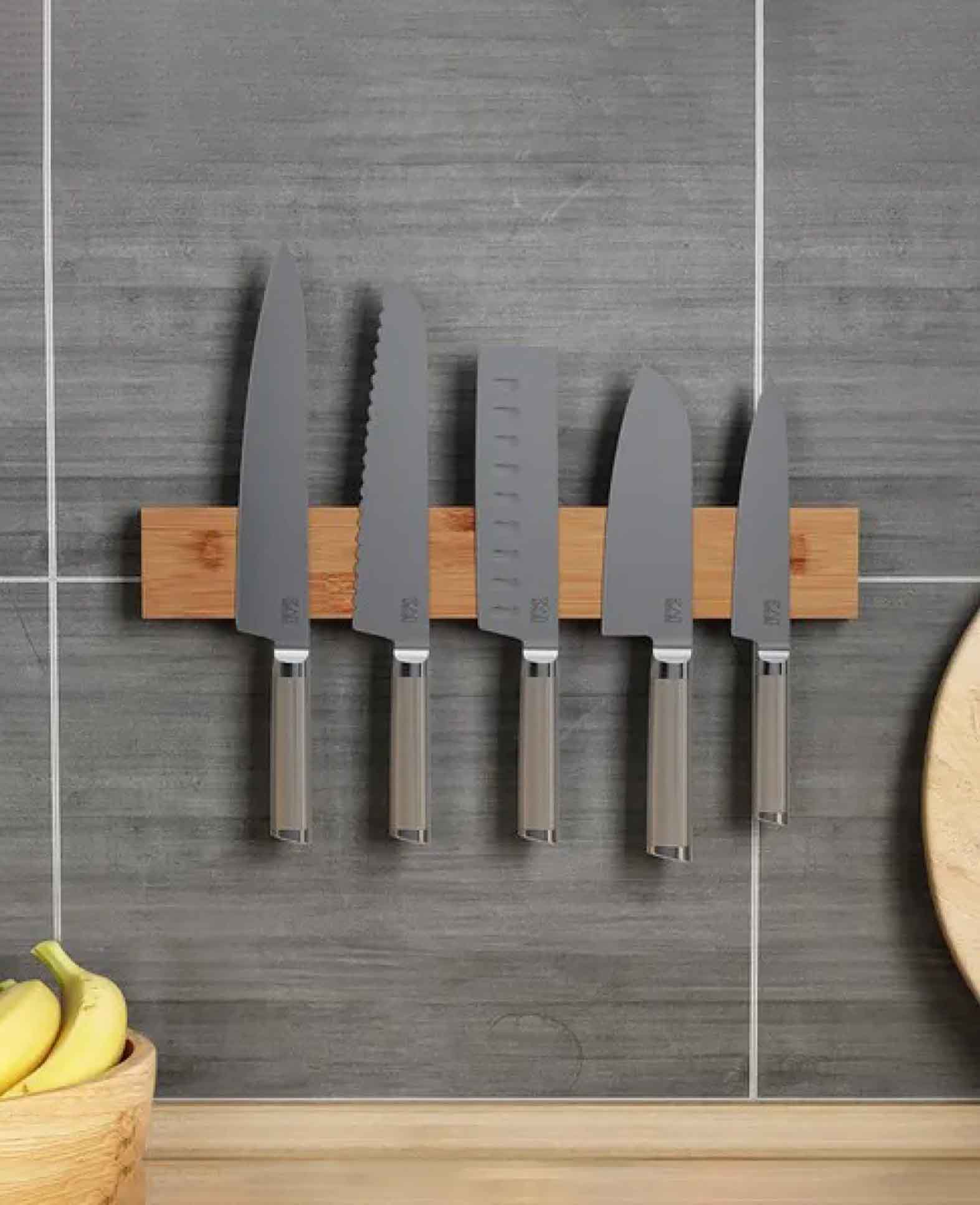 (40 cm) Support mural magnétique pour couteaux de cuisine en bois Wa