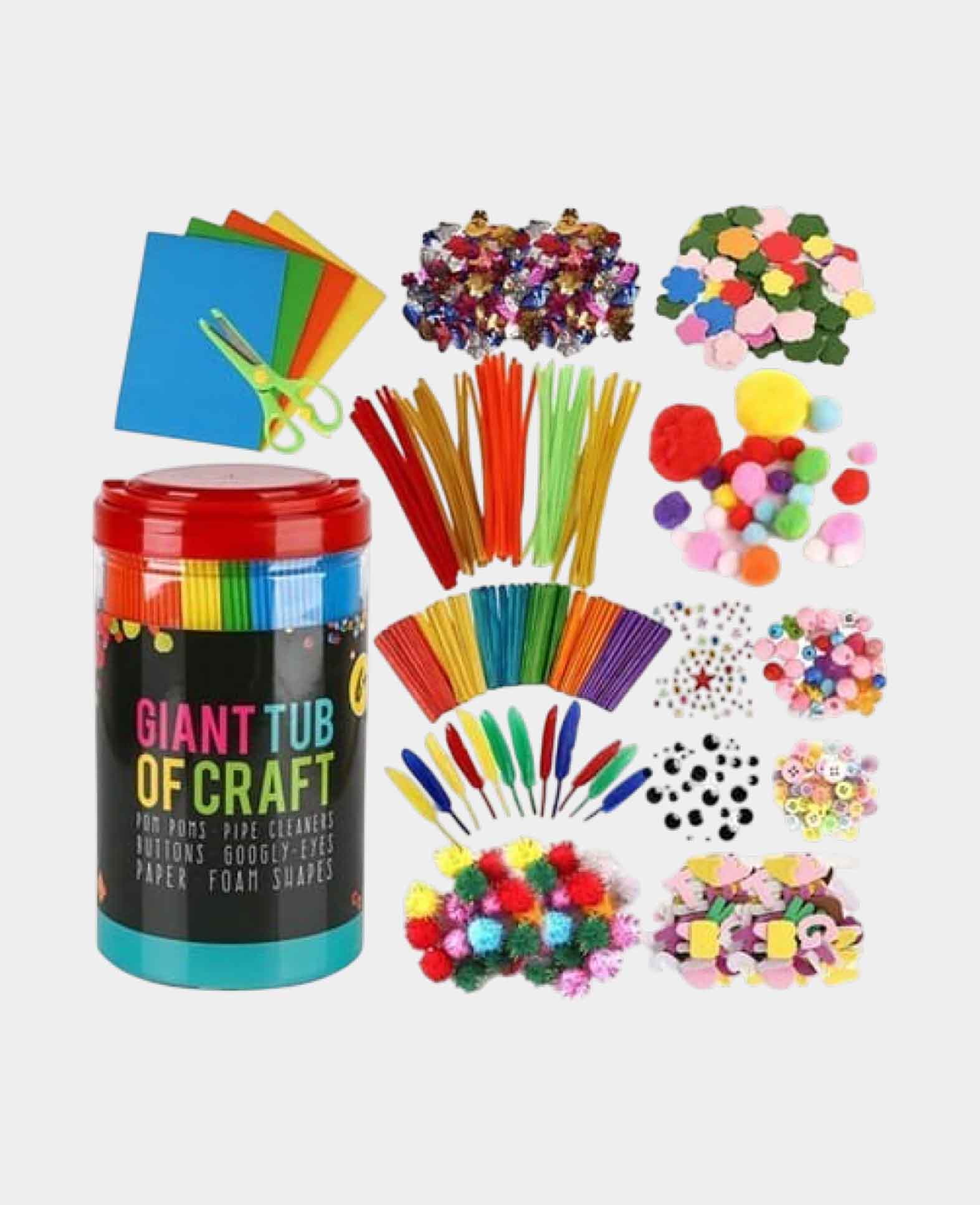 DIY Craft XXL Box with Beads / Feathers / Pom-poms / Scissors, 195-piece set
