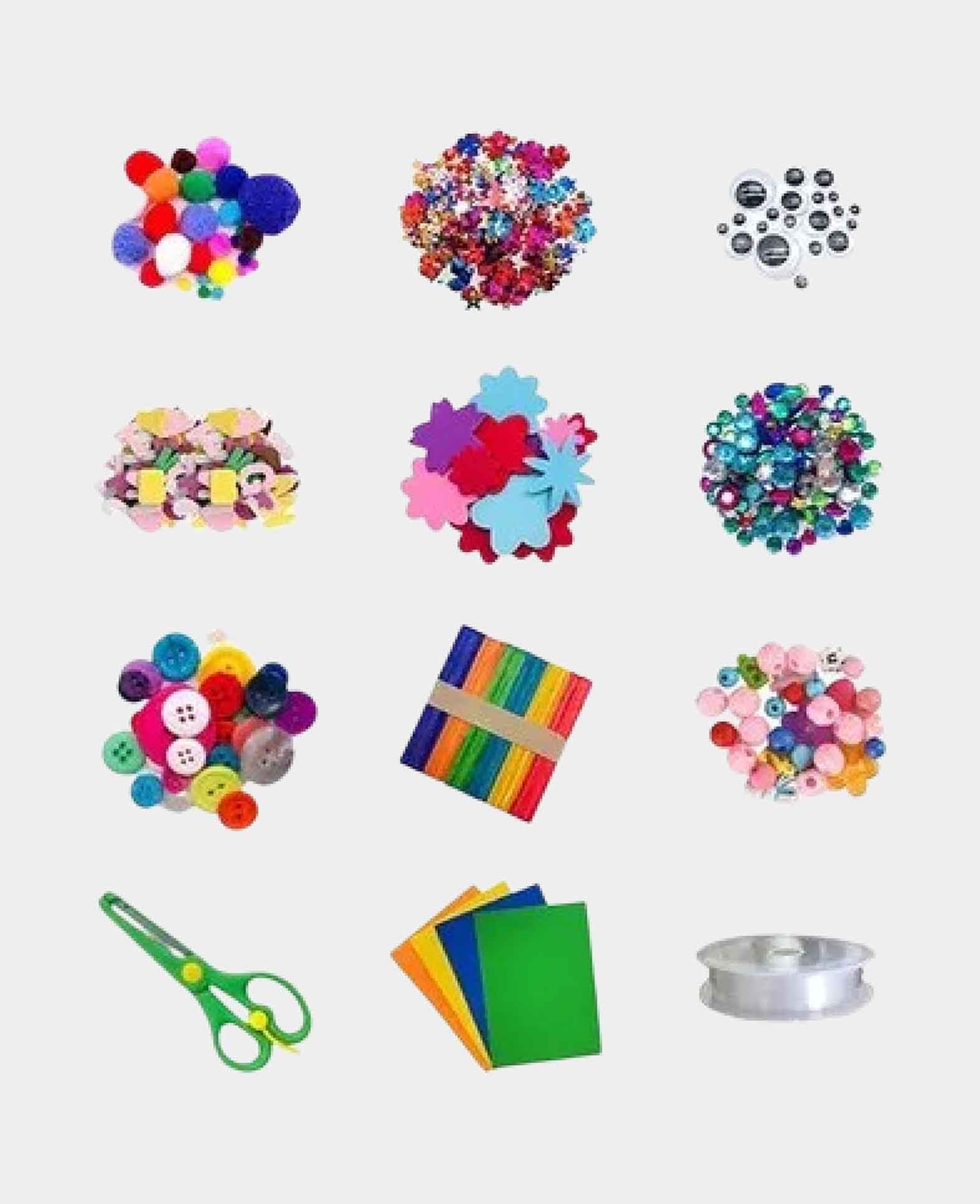 DIY Craft XXL Box with Beads / Feathers / Pom-poms / Scissors, 195-piece set