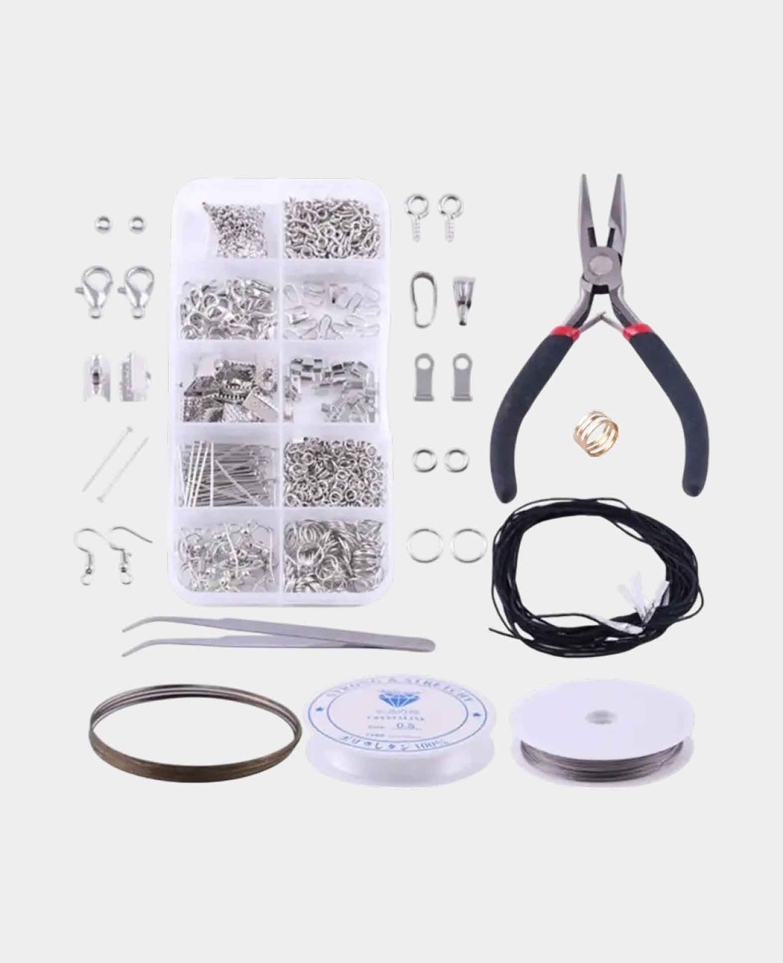 Stainless Steel Jewelry Making and Repair Kit with Clasps, Silver, 9-piece