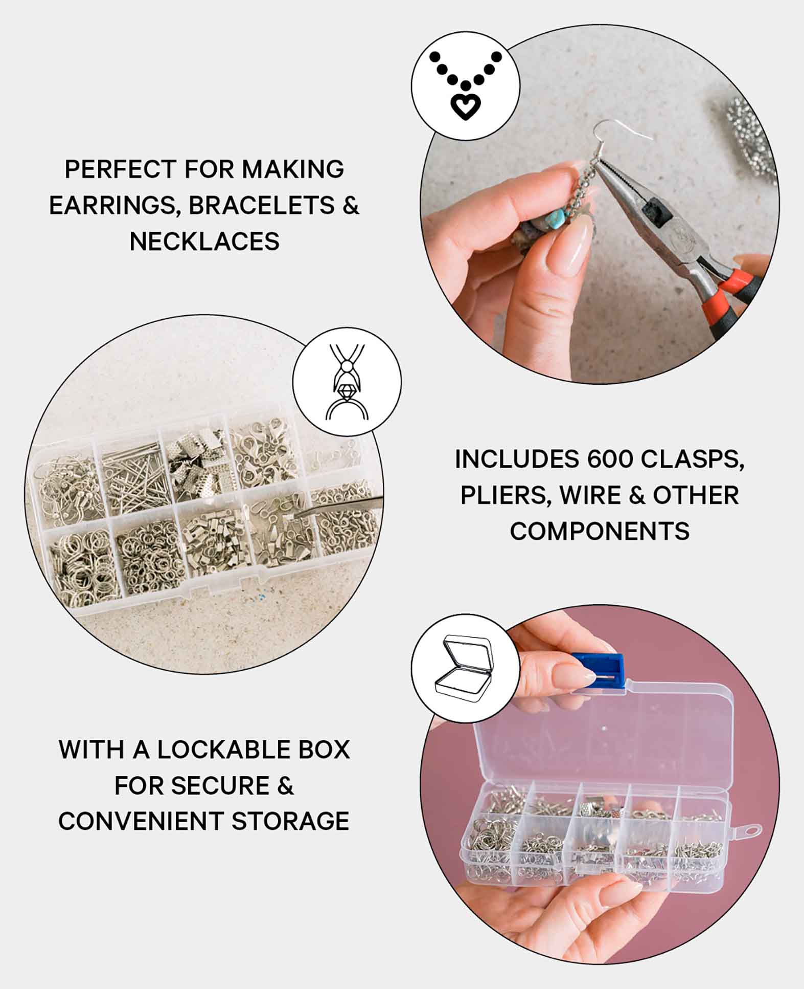 Edelstahl Schmuck Herstellungs, Reparatur Kit mit Verschlüsse, Silber, 9-tlg.