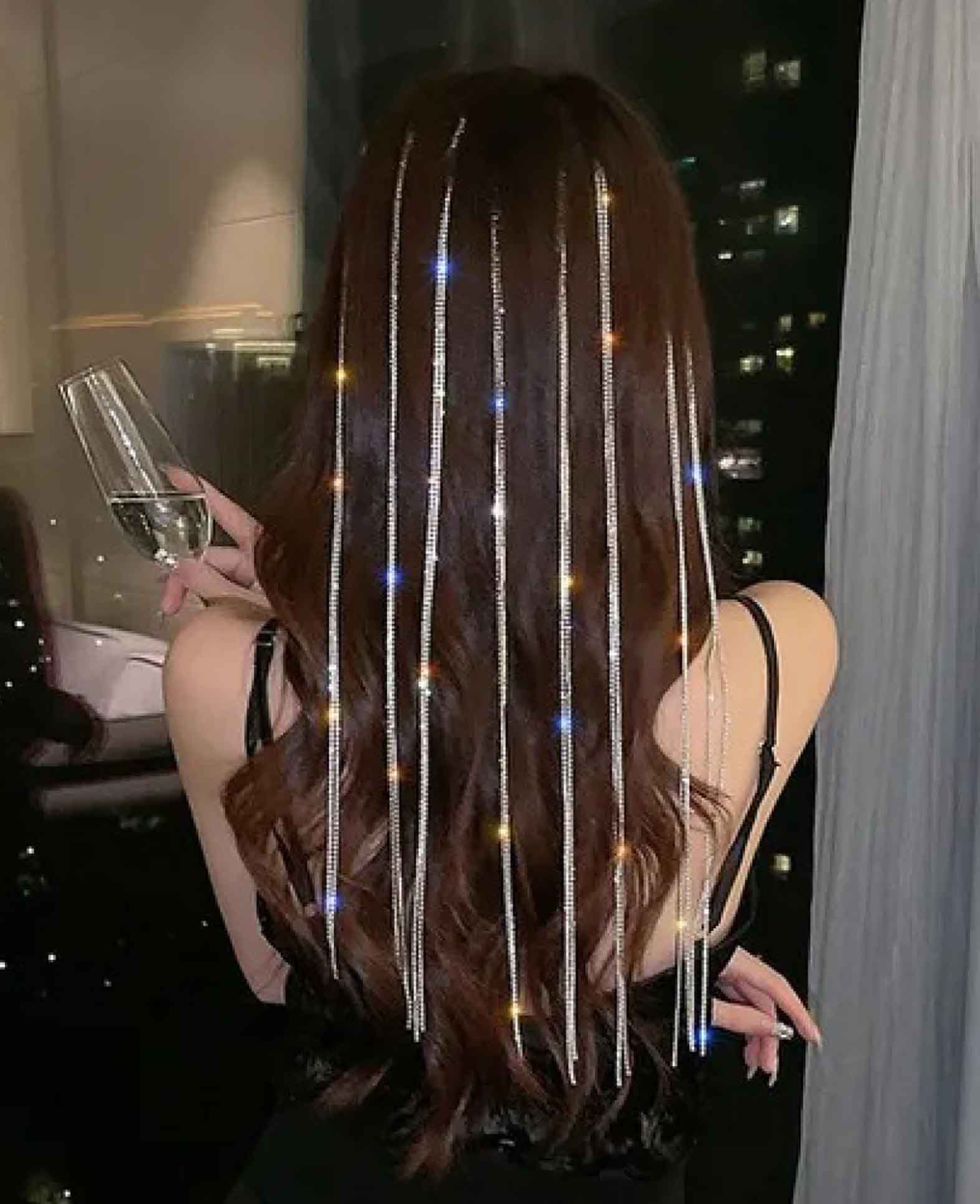 (48cm) Rhinestone Hair Clip with Tassel - Silver