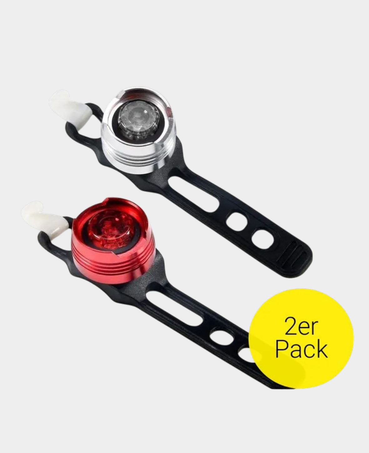 (2er Set) Fahrrad Alu Warnlicht Velo LED Front- und Rücklicht mit Gumm