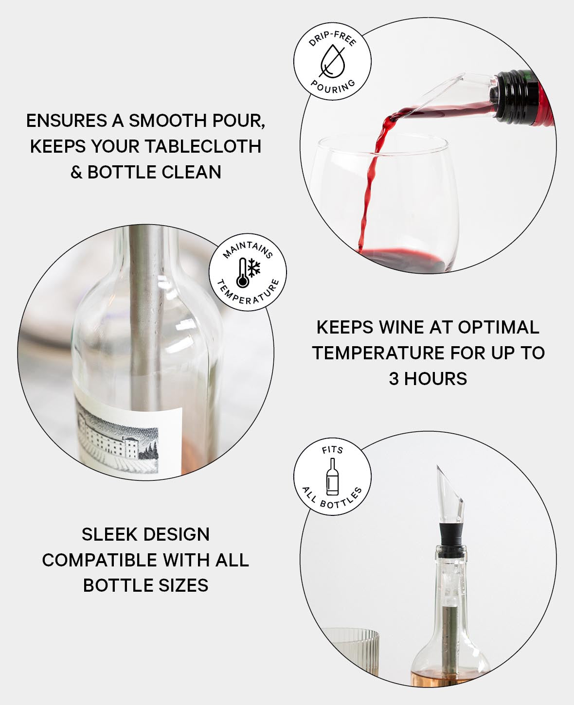 3-in-1 Stainless Steel Bottle Cooler, Wine Decanter, and Drop Stop Pourer - S