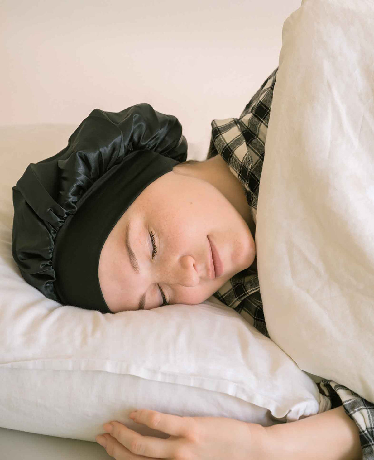 (Ø22cm) Bonnet de nuit en satin élastique – Noir