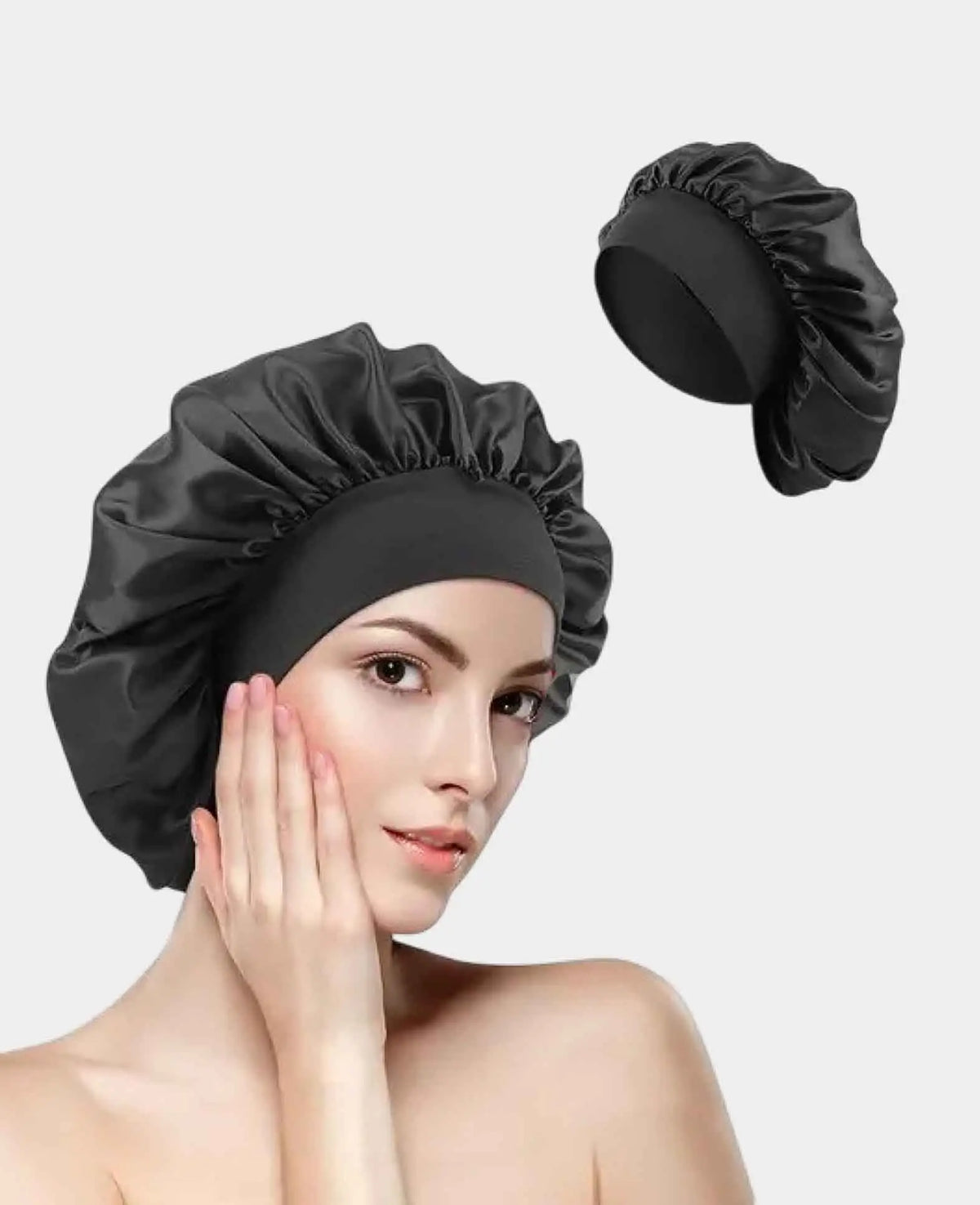 (Ø22cm) Bonnet de nuit en satin élastique – Noir