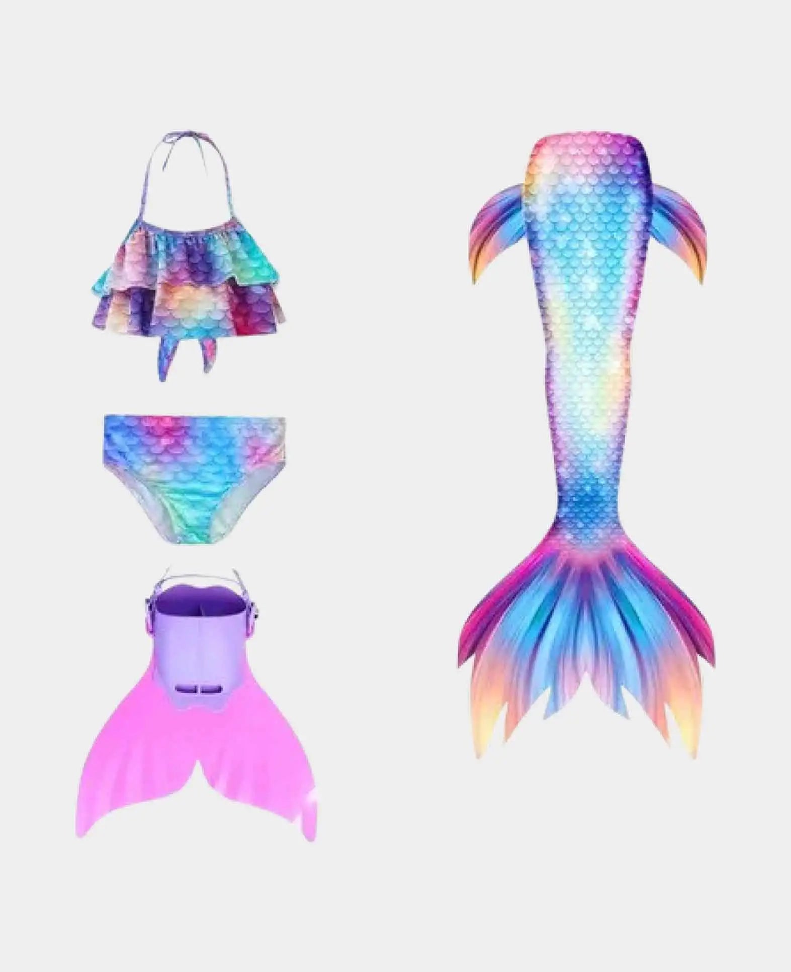 Kinder Meerjungfrauen Badeanzug Mono Flosse inkl. Bikini Set - Lila, 4 Stk.