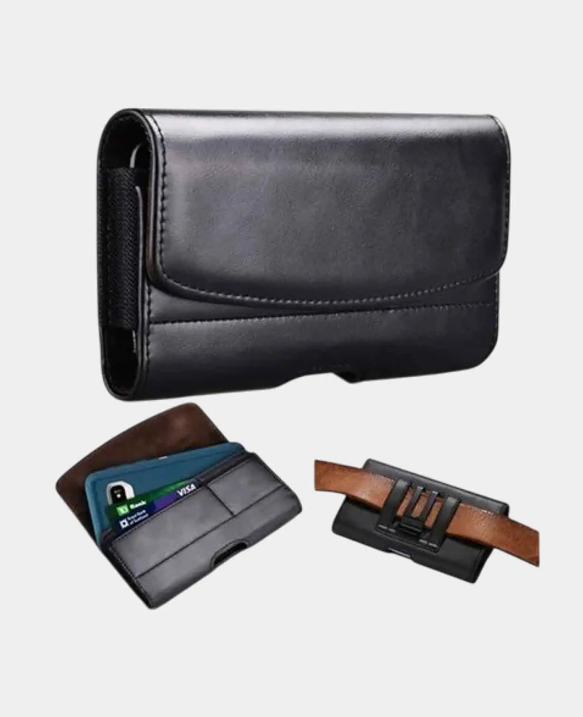 (18x9x2cm) Universal XXXL Leder Tasche mit Gürtelclip - Schwarz