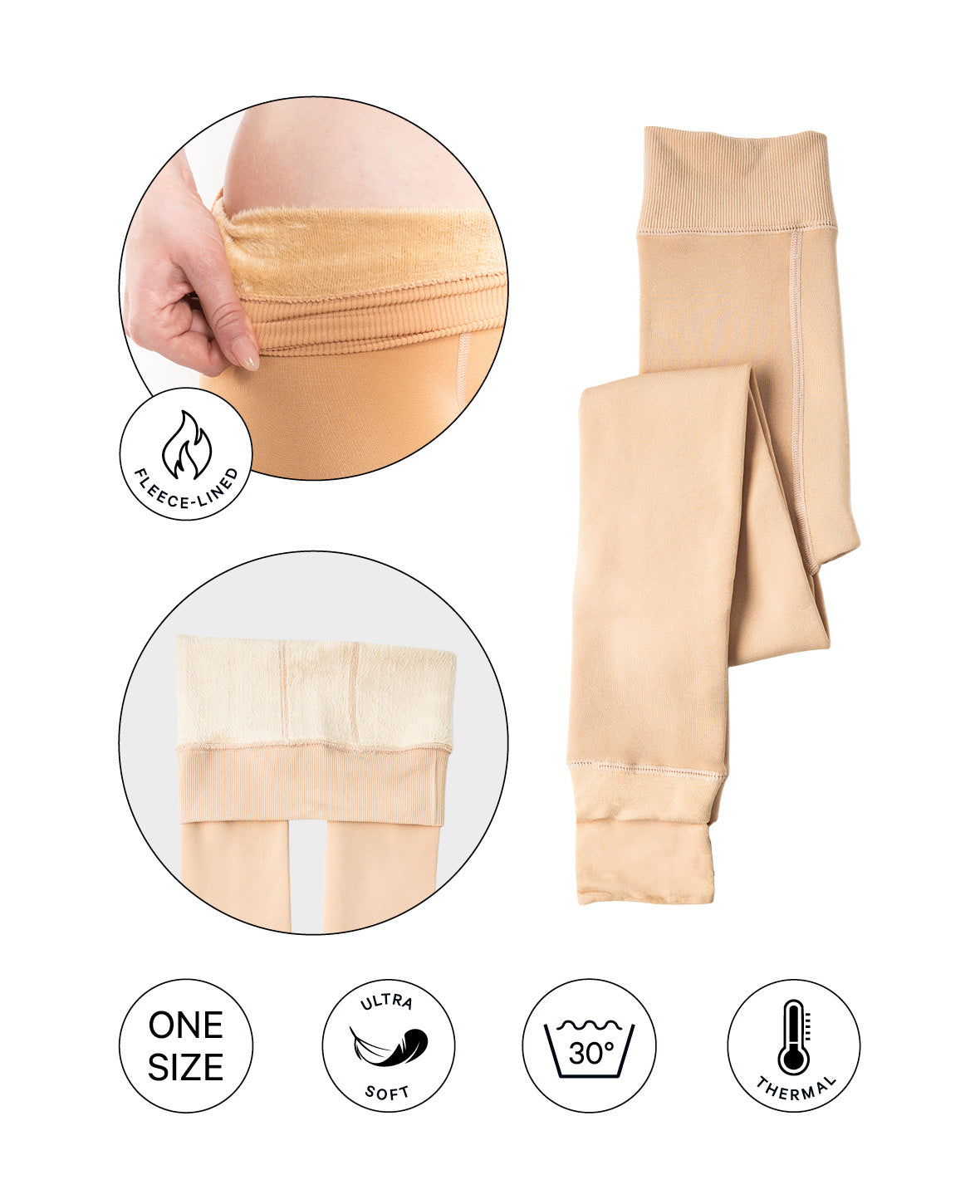 Warme Damen Winter Leggings Plüsch gefüttert (One Size) - Nude