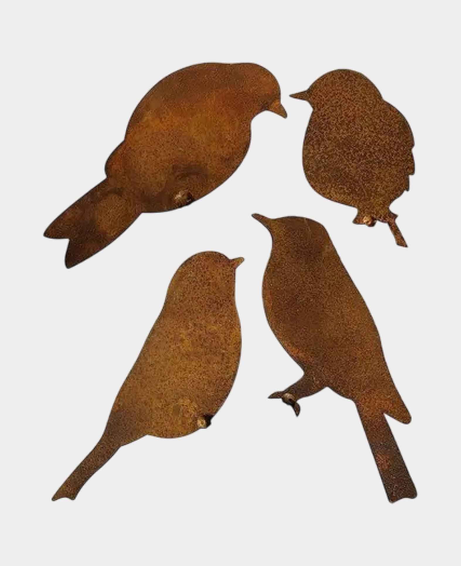 (Set of 4) Metal Rust Birds Tree Decoration Garden Accessory