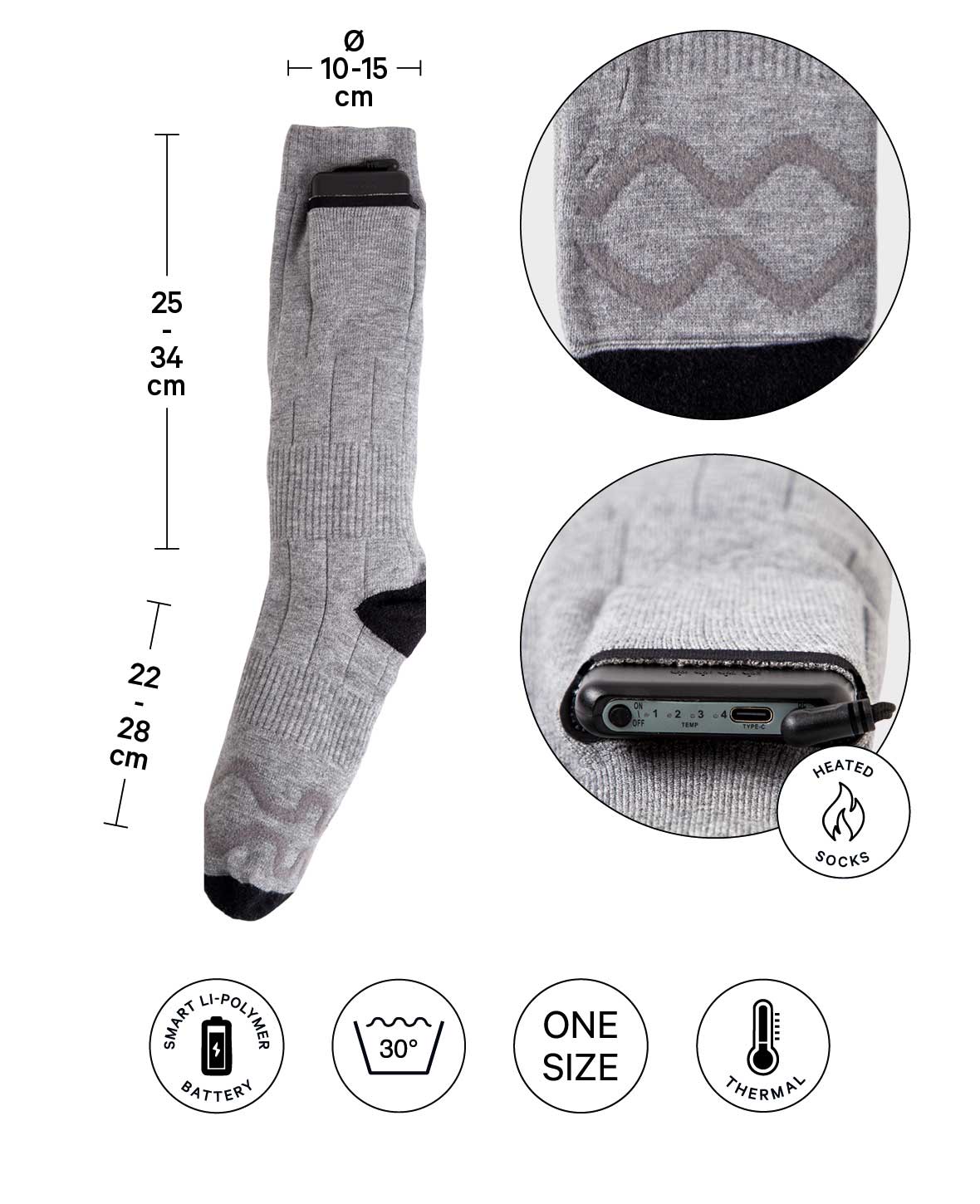 (1 Pair) Heated Cotton Socks Outdoor Foot Warmer with Battery and 3