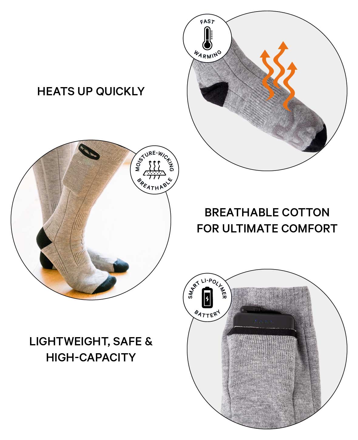 (1 Pair) Heated Cotton Socks Outdoor Foot Warmer with Battery and 3