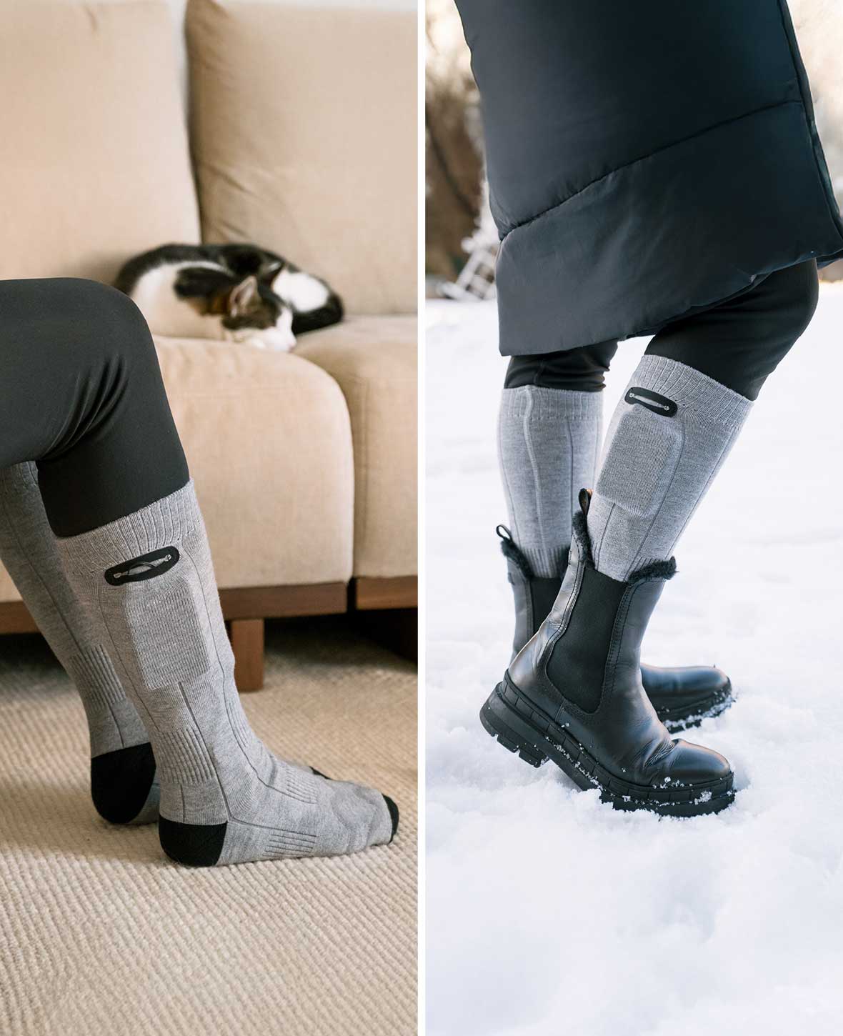 (1 Pair) Heated Cotton Socks Outdoor Foot Warmer with Battery and 3