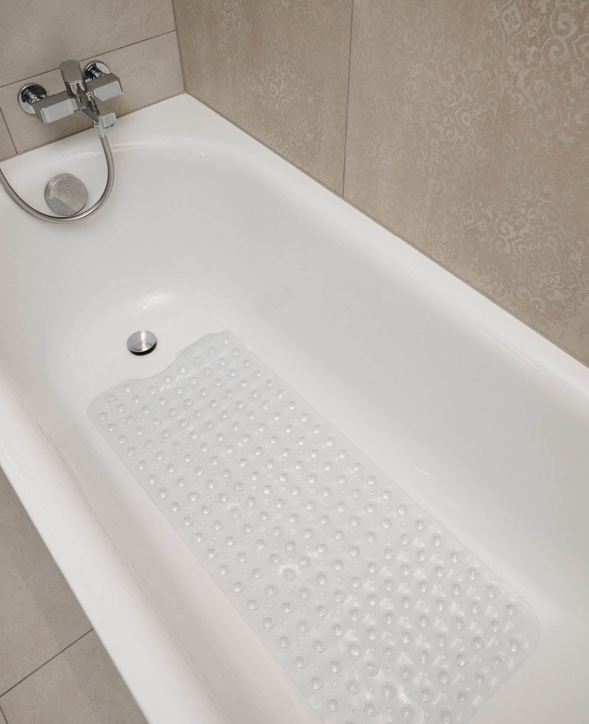 (100x40cm) Anti-Slip Bathtub Mat with Suction Cups - Transparent