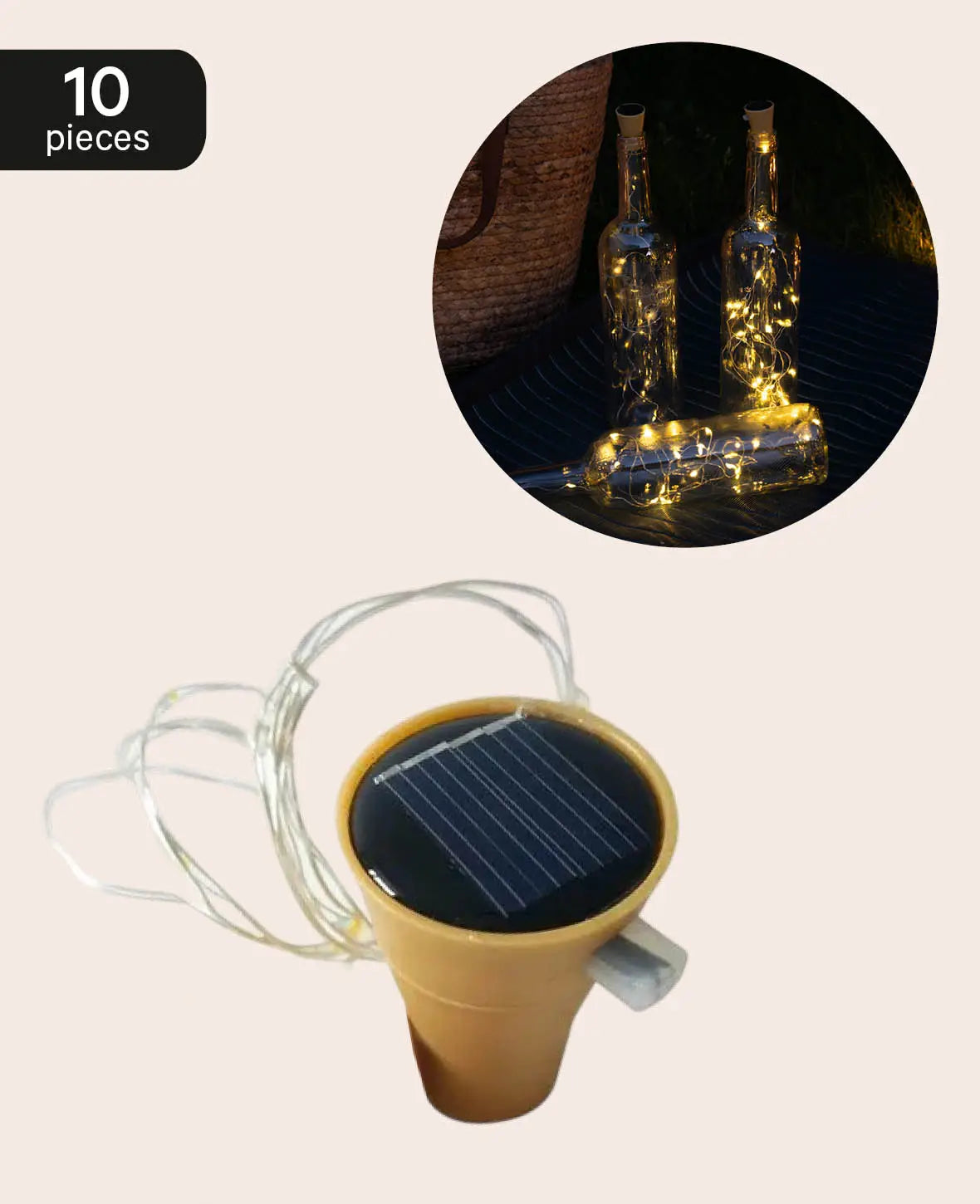 LED Solar Flaschenlichter / Korken Lichterketten, Warmweiss, 10 Stk.