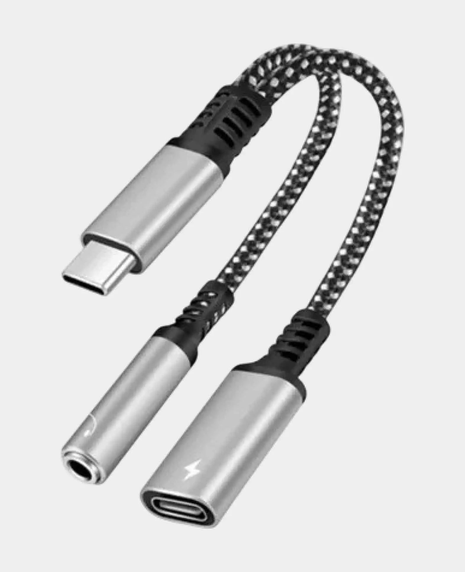 (10cm) USB C to 3.5mm Headphone Jack and USB C Port Nylon Cable m