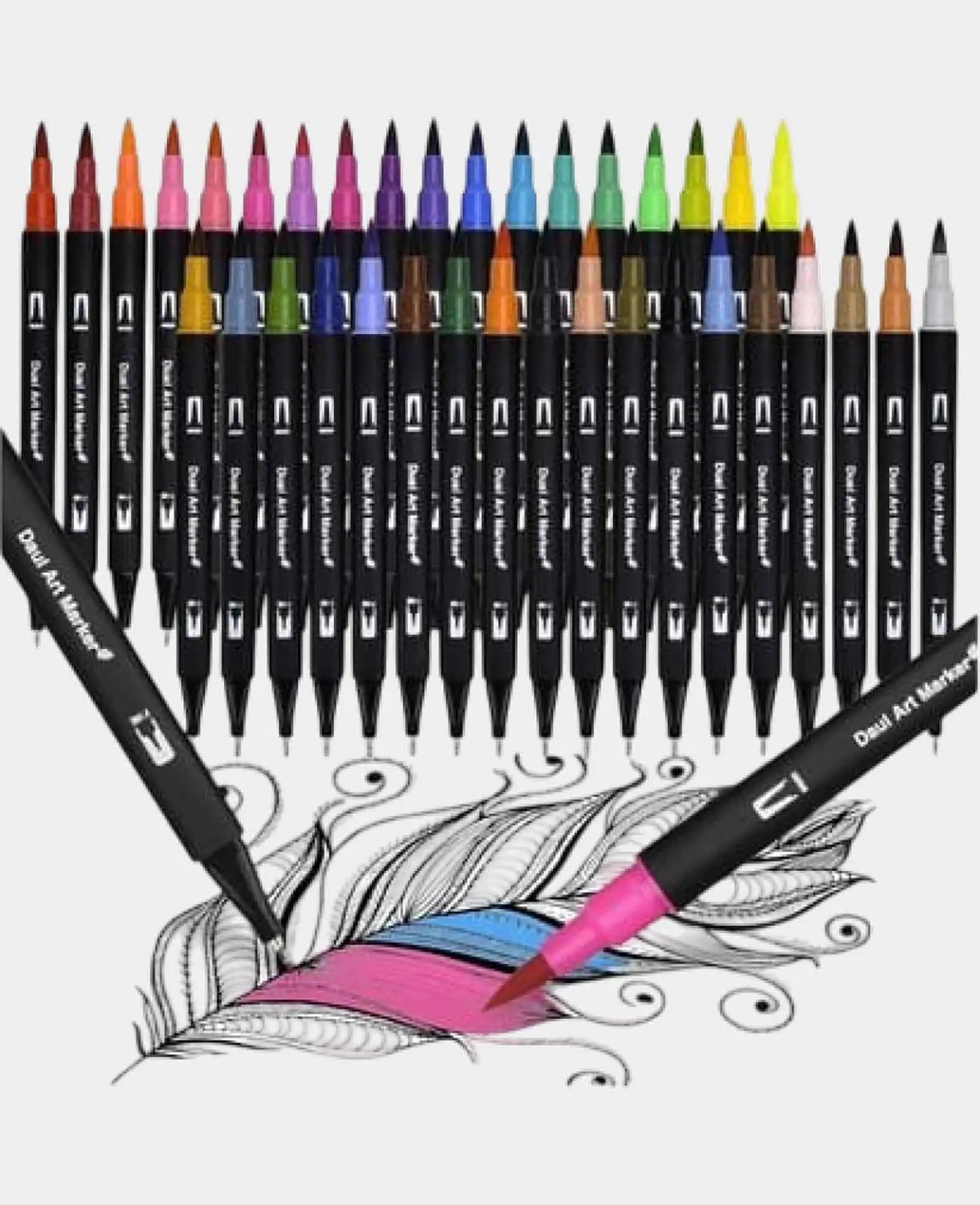 Künstler Doppelspitz Mal Filzstifte Dual Brush Pen inkl. Tasche, 60 Stk.