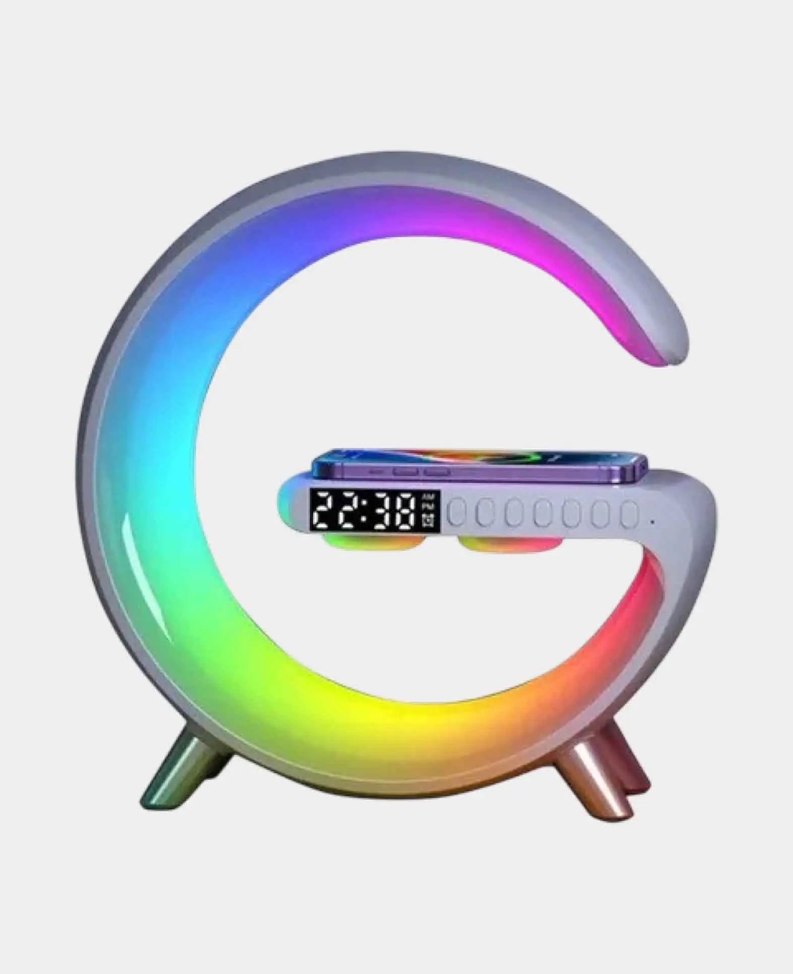Digital LED Alarm Clock Smart Light Wireless Charger Bluetooth Speaker -