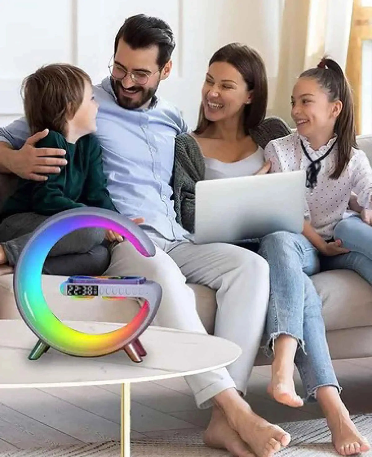 Digital LED Alarm Clock Smart Light Wireless Charger Bluetooth Speaker -