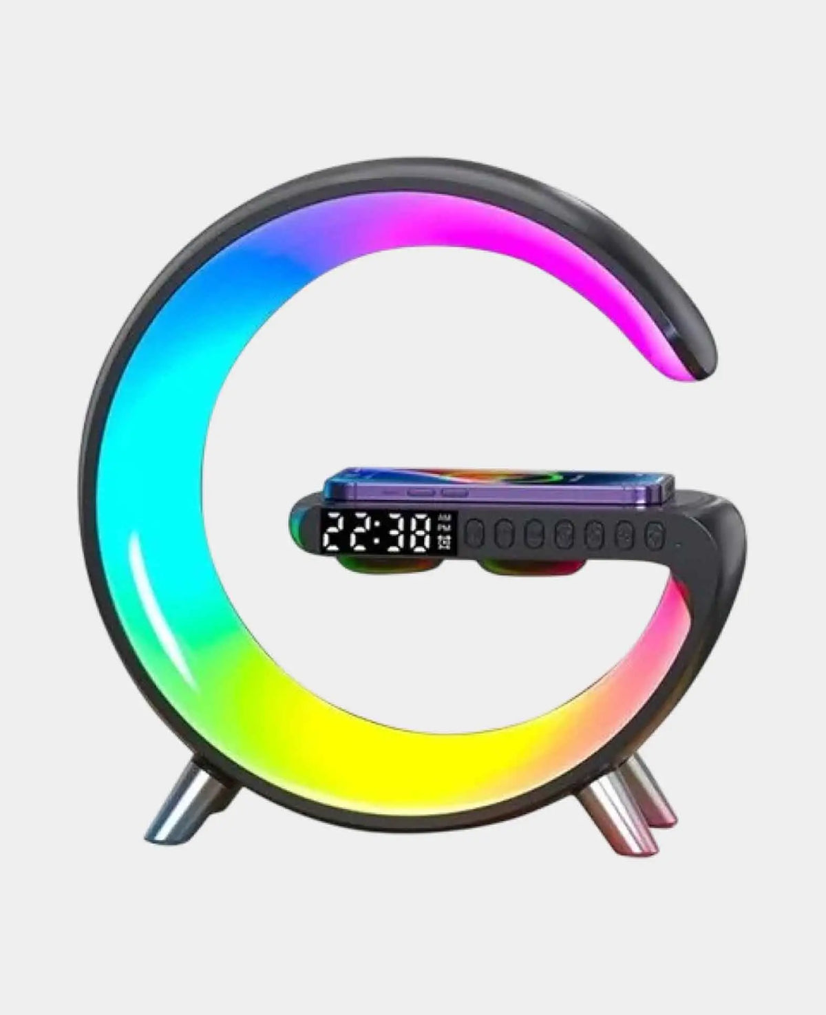 Digital LED Alarm Clock Smart Light Wireless Charger Bluetooth Speaker -