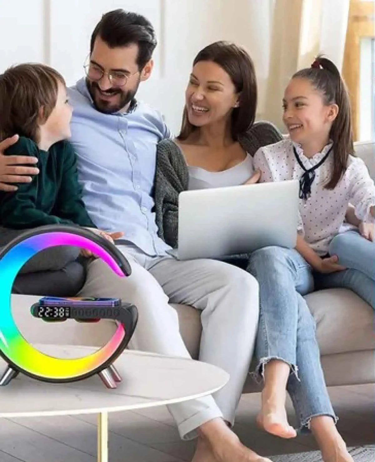 Digital LED Alarm Clock Smart Light Wireless Charger Bluetooth Speaker -