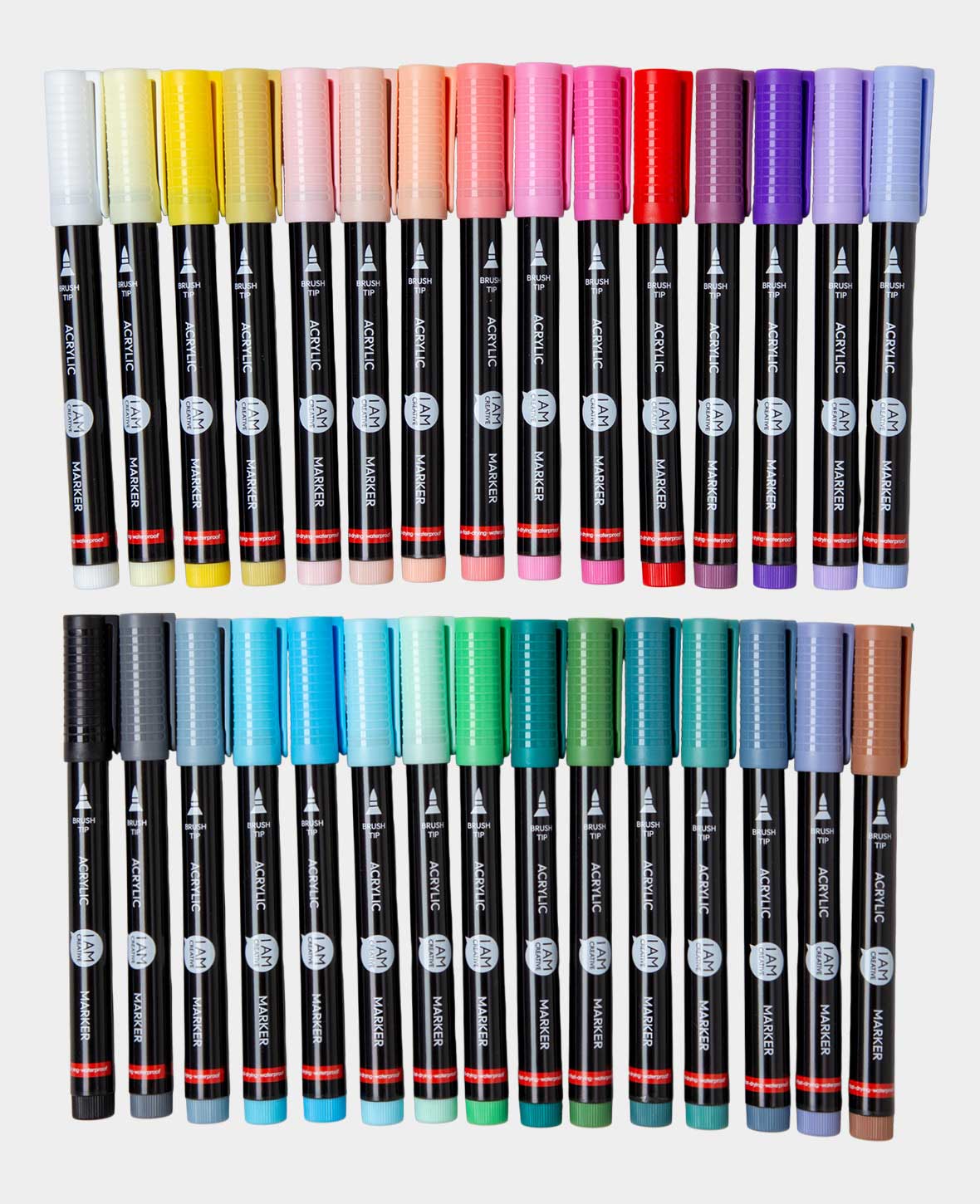 Waterproof Acrylic Permanent Brush Marker Paint Pens, 30 Pcs.