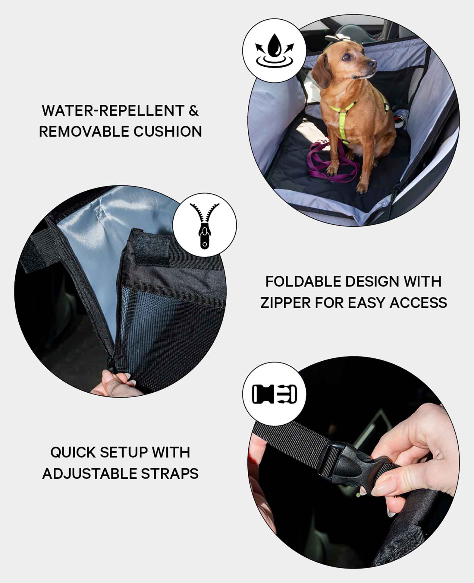 (49x49cm) Siège auto pour chien pour banquette arrière Siège de transport pliable + Ceinture de sécurité