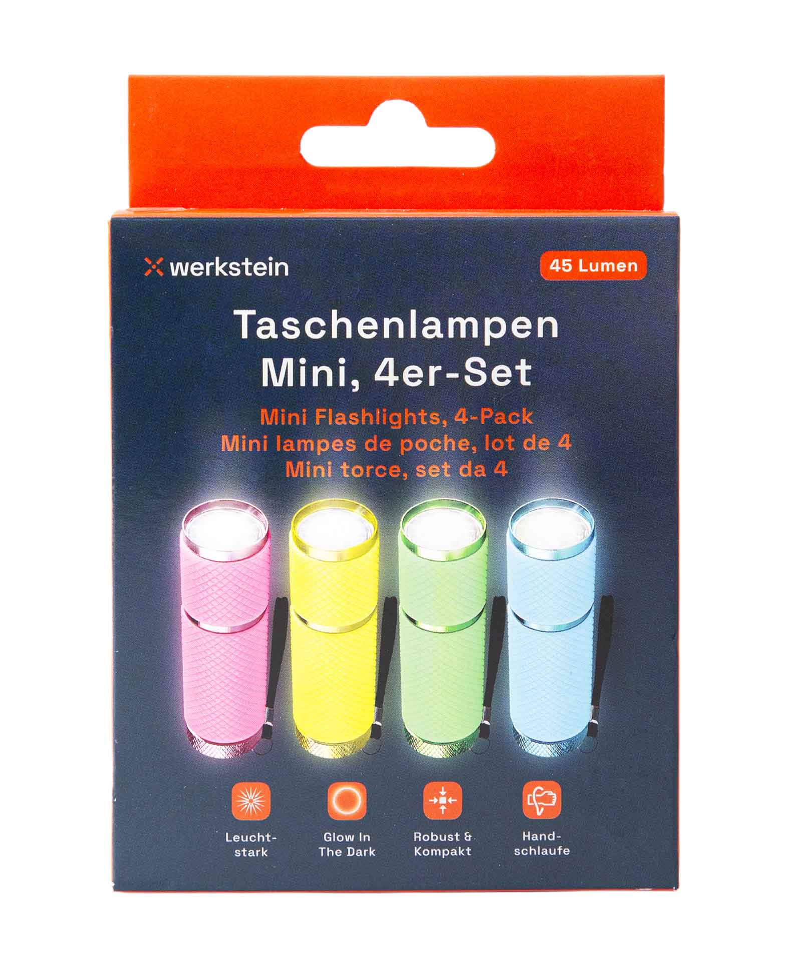 (4er Set) Mini Aluminium LED Taschenlampe mit Fluoreszierendem Silikon