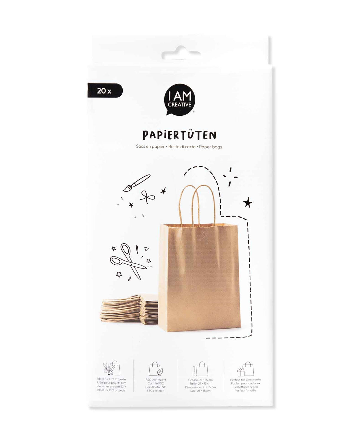 Kraft Paper Gift Bags, Brown, 21x15cm, 20 pcs.