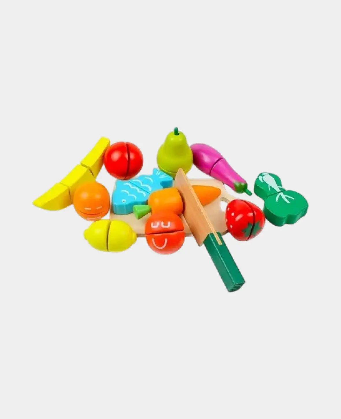 (13-piece set) Kids Wooden Toy Fruits Vegetables with Velcro from 2 yrs.