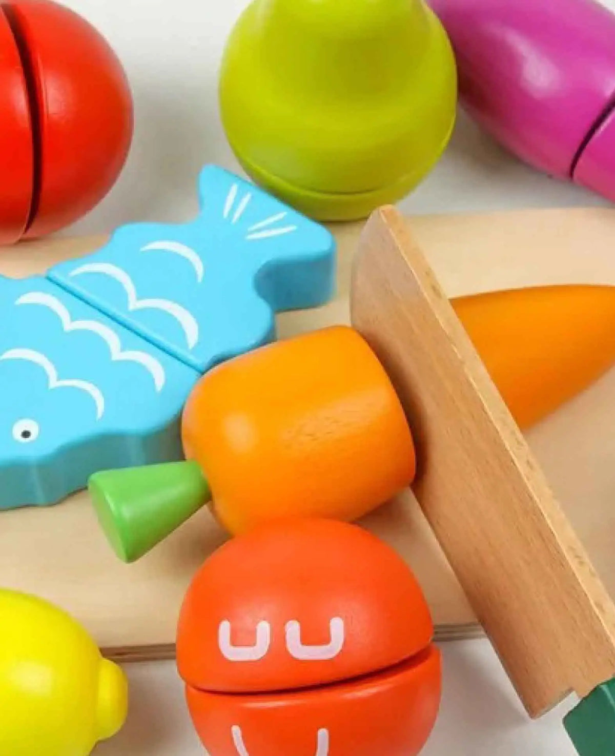 (13-piece set) Kids Wooden Toy Fruits Vegetables with Velcro from 2 yrs.
