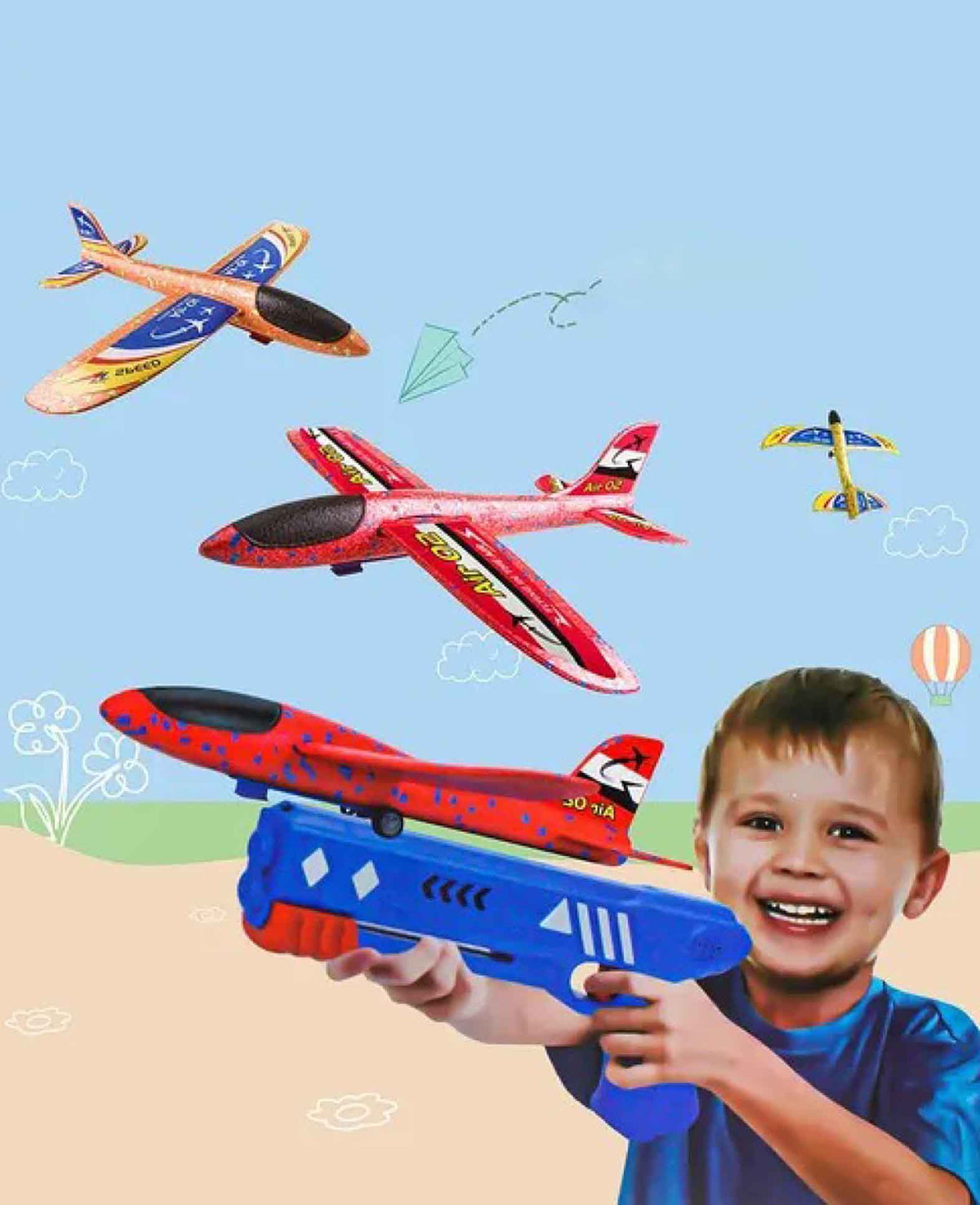 Schaumstoff Katapult Spielzeug Wurfgleiter + Segel Flugzeuge, 5-tlg.