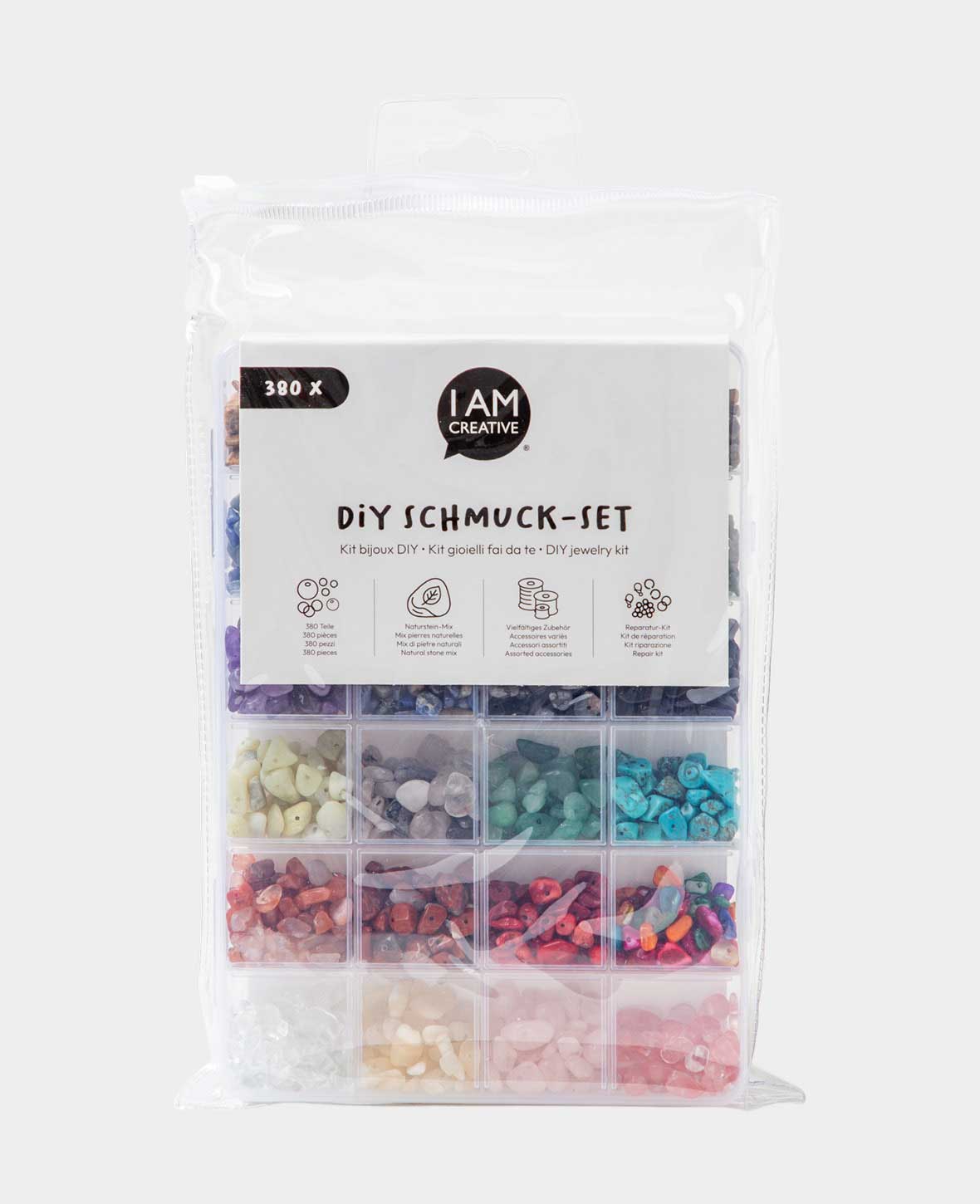 Naturstein Schmuck Herstellungs Kit, DIY Zubehör, Bunt, 380-tlg.