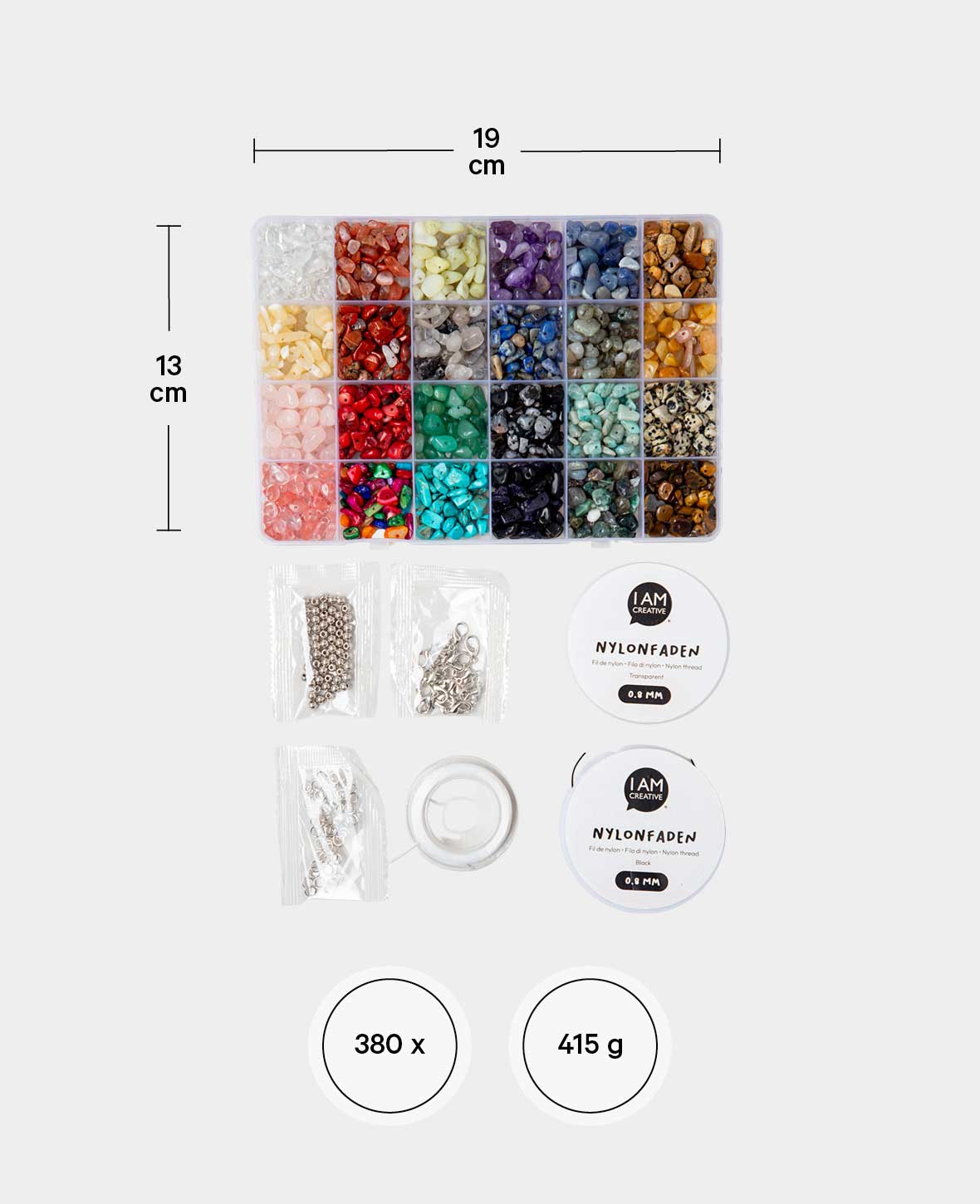 Naturstein Schmuck Herstellungs Kit, DIY Zubehör, Bunt, 380-tlg.