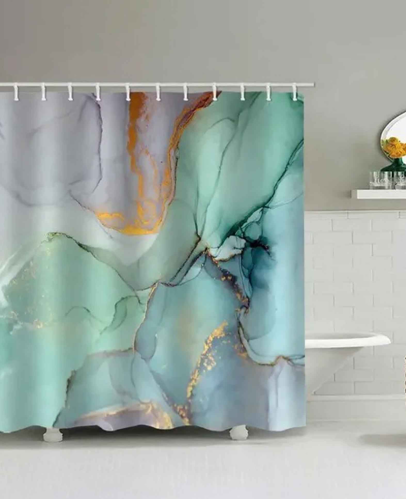 Anti-Schimmel Marble Duschvorhang - Grün / Violett, 180x180cm