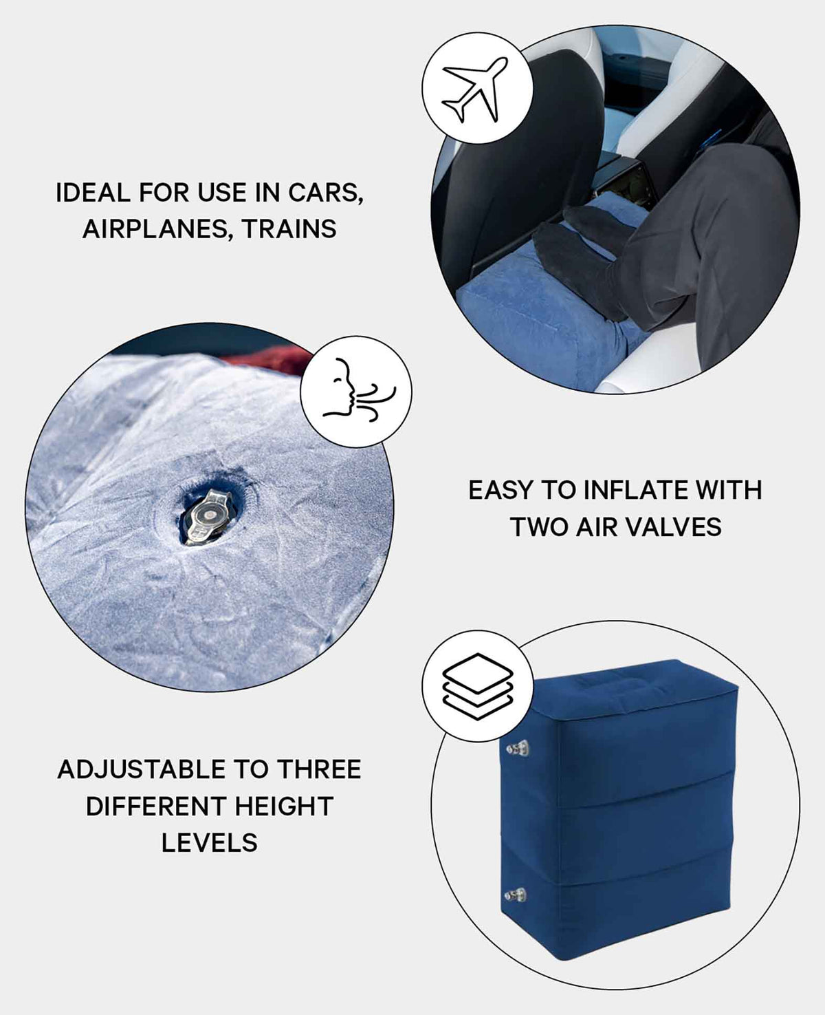 (45x40) Inflatable Foot Rest Travel Footrest Seat Extension with