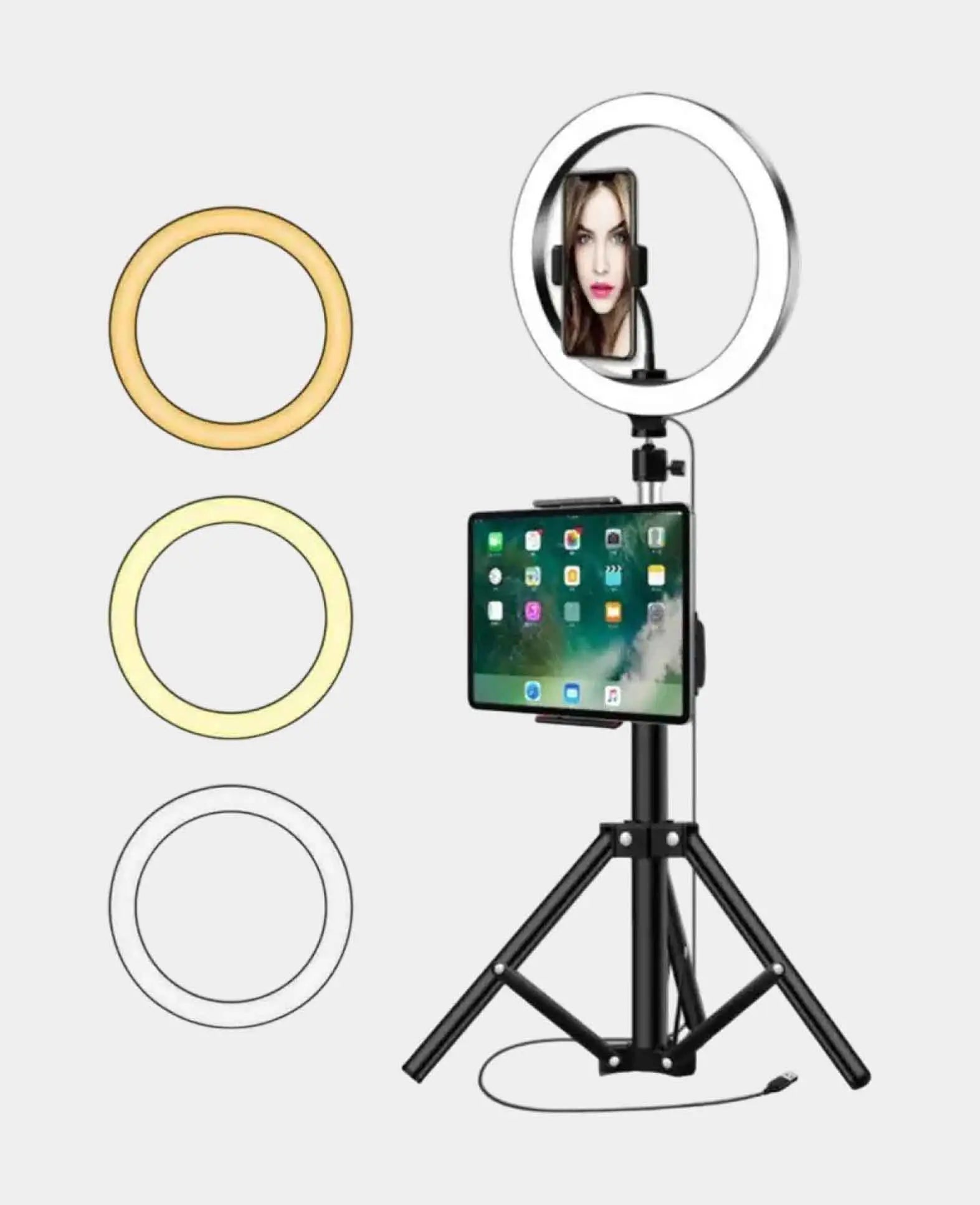 (210cm) XXL Dual Tripod Stand with 10 LED Ring Light