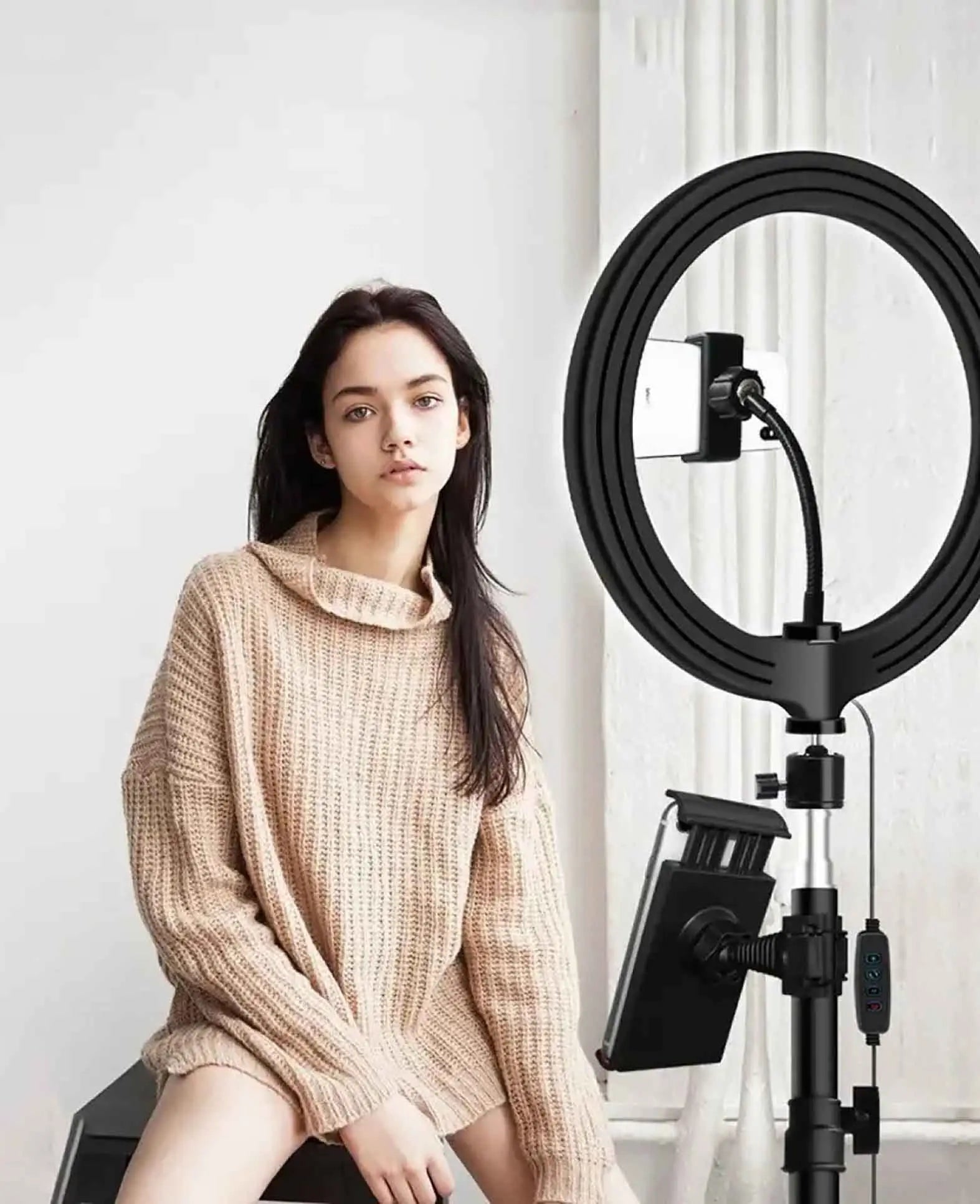 (210cm) XXL Dual Tripod Stand with 10 LED Ring Light